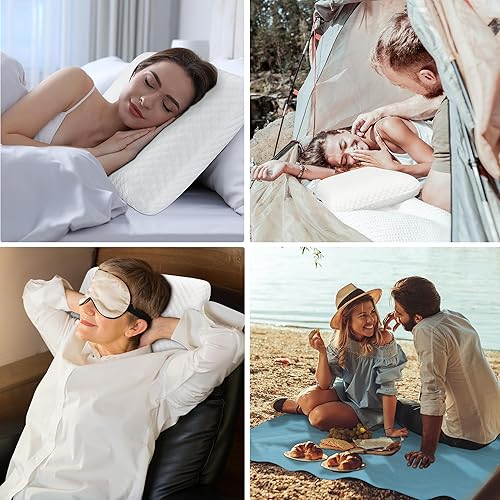 Miniatura 6 de urnexttour Almohada de espuma viscoelástica para acampar con toalla de secado rápido, almohada de viaje firme para dormir, almohada blanca portátil