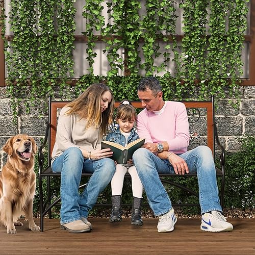 Miniatura 2 de Banco para exteriores de 39.7 pulgadas, banco de jardín, banco de patio con reposabrazos, asiento de listones y respaldo con patrón de mariposa