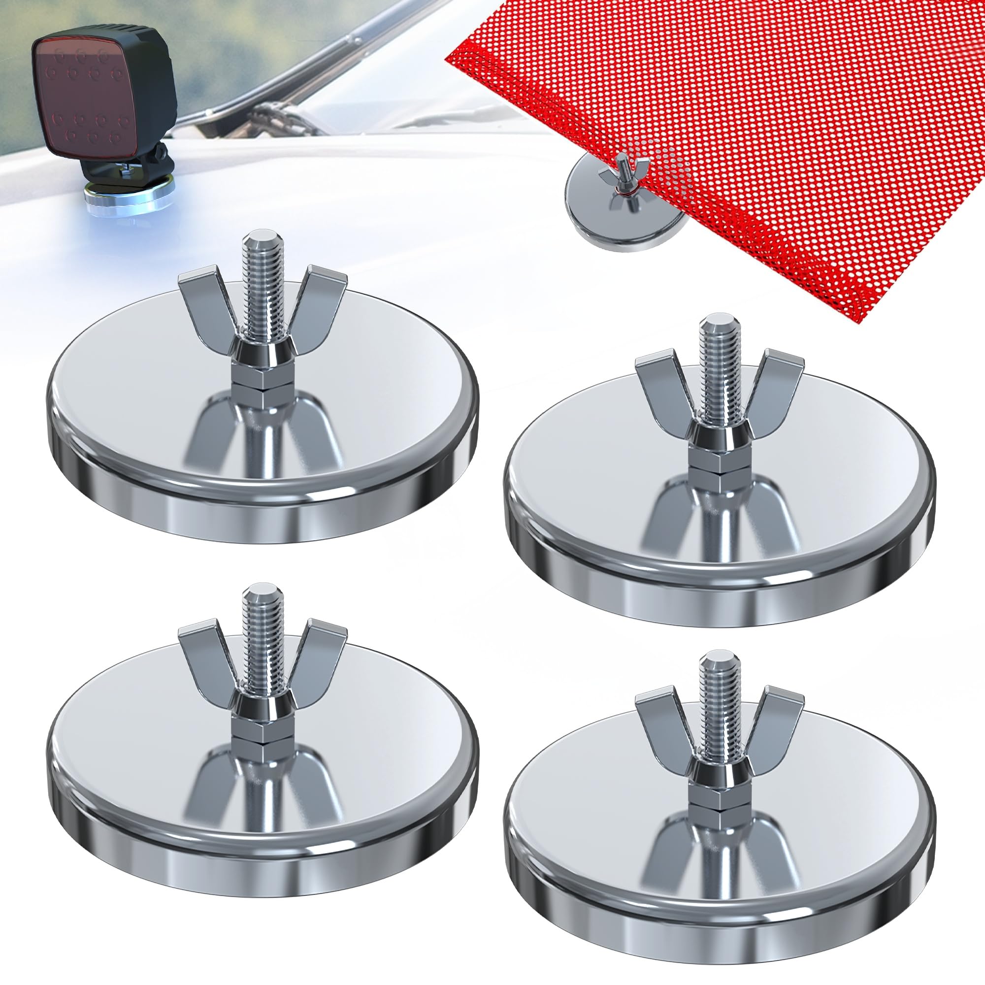 4 PCS Magnetic Flag Holder for Truck, Heavy Duty Magnet Kit for Wire Loop Flags, 3.1in Diameter Magnet Mount Base, Large Strong Magnetic Holder for Hang Warning Flag Sign, Oversize Load Magnet Flag