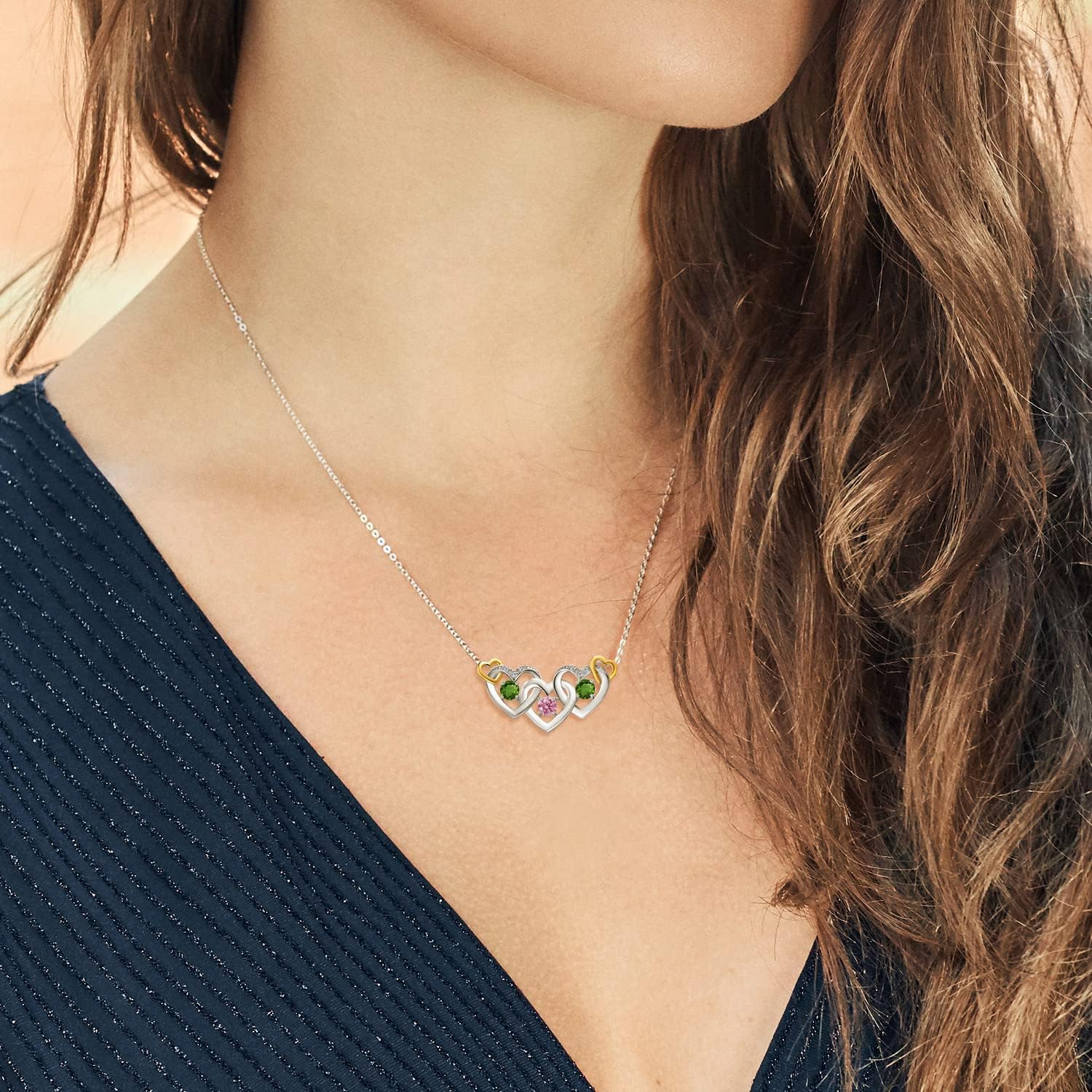 Gem Stone King 925 Silver and 10K Yellow Gold Pink Lab Grown Diamond Green Tourmaline Heart Shape Pendant Necklace For Women (0.81 Cttw, with 18 Inch Chain) - Image 2