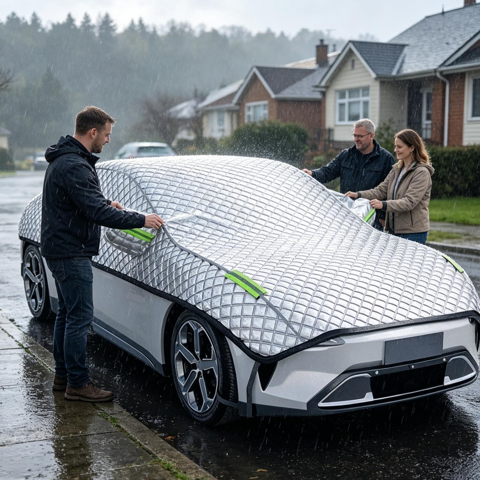 Telo Copriauto Parziale Scudo Pesante Antineve E Antipioggia Resistente | Mezzo Copriauto Superiore Per Protezione Da Sole UV Pioggia Brina Berlina Veicolo Auto Esterno Tetto Pickup