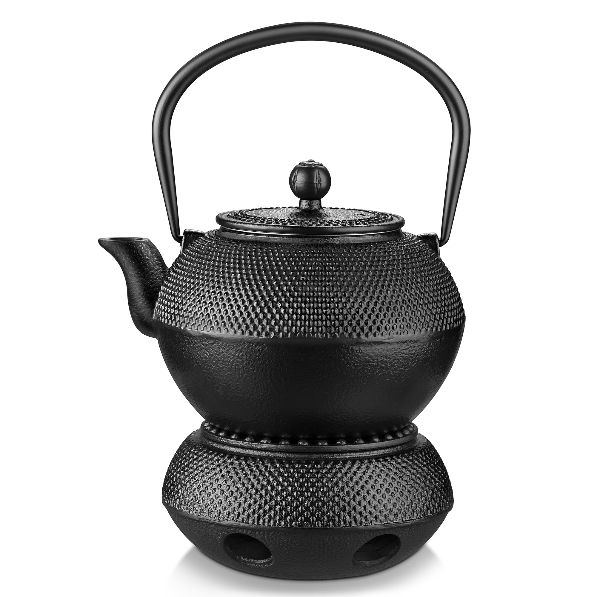 Velaze Teiera in Ghisa per Tè Giapponese con Scaldino e Infusore in Acciaio Inox, Bollitore Tetsubin - 1.1L (1100ml), Nero