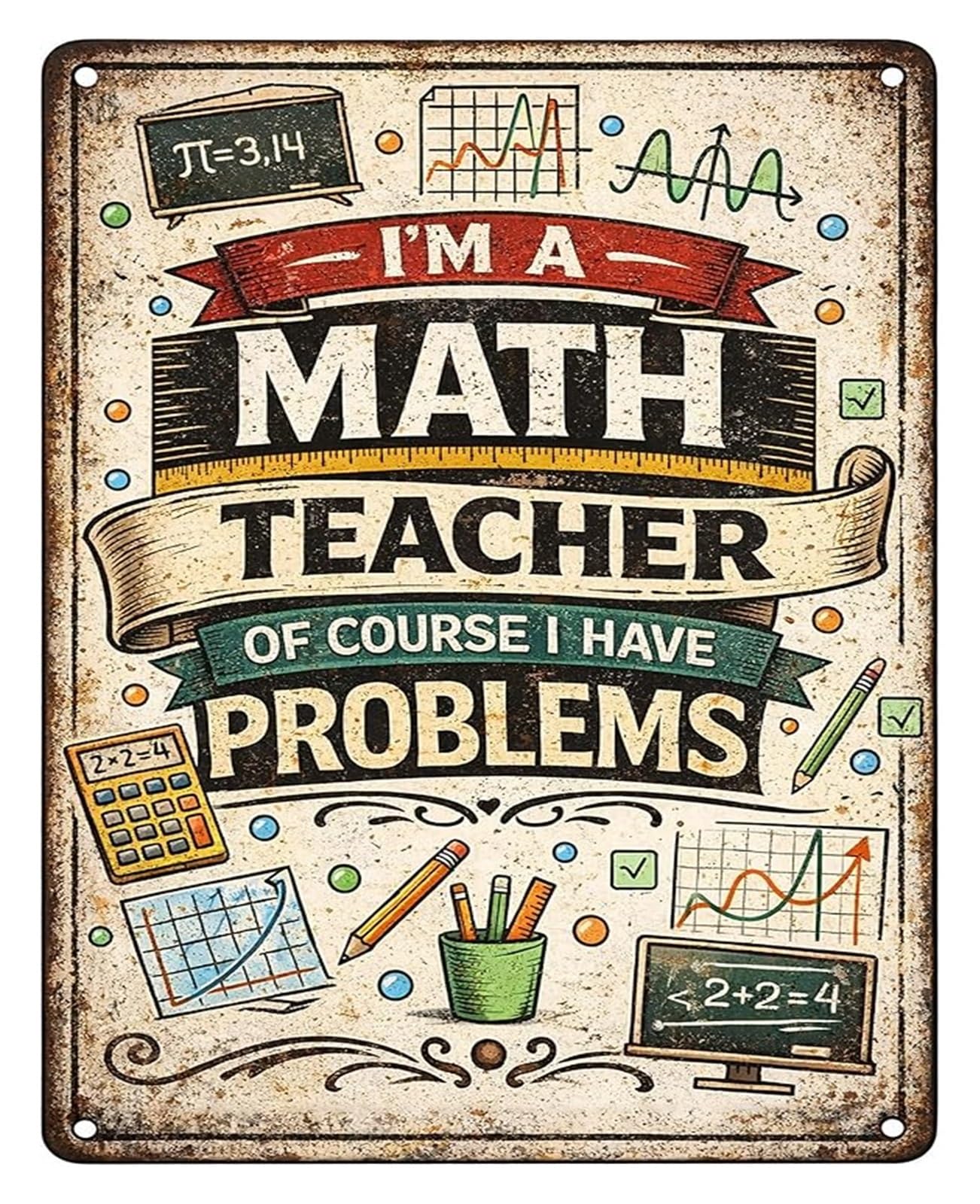 HDKYSWBUEJ Humorous Math Metal Sign Im A Math Teacher Of Course I Have Problems Quote Tin Sign for Classroom Wall-Art Teacher Appreciation Gift 8 X 12 in