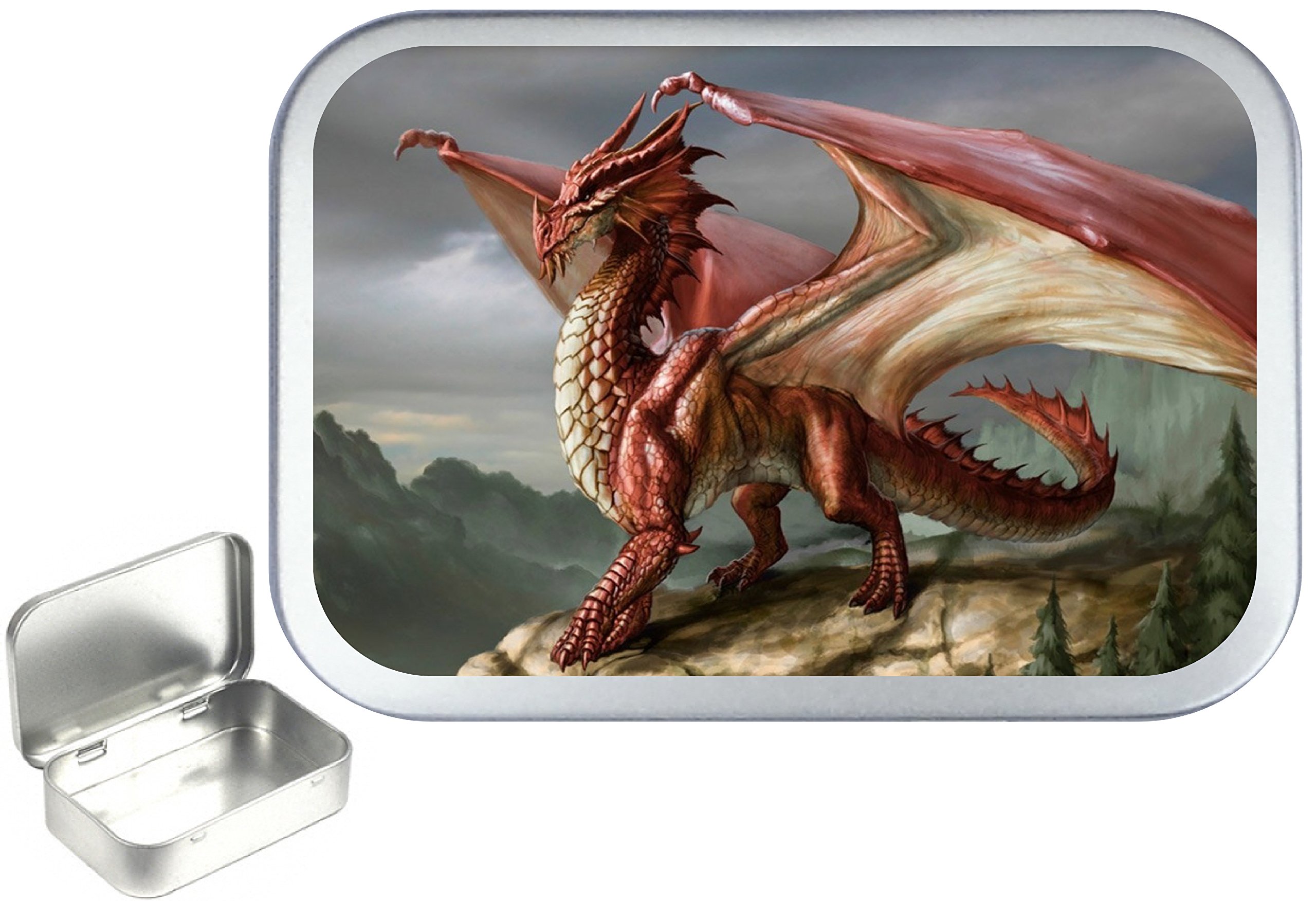 Teez Silver - Mystic Dragon 50Ml, 1Oz Hinged Tobacco Tin, Pill Tin, Storage Tin