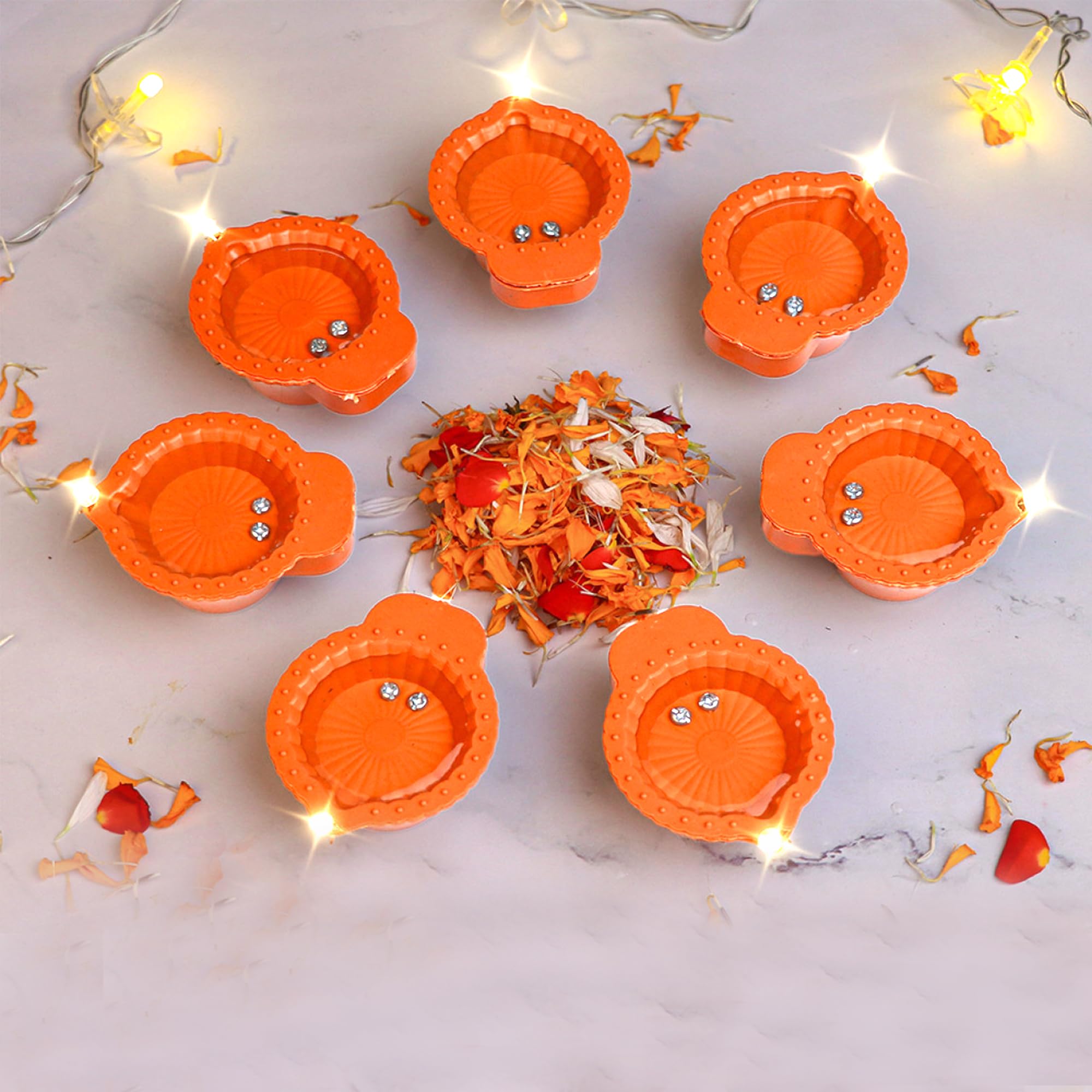 vanitya water sensor led light diyas for diwali | flameless & smokeless warm ambient eco-friendly floating decorative candles diyas for home, new year, pooja & festive decoration (pack of 6)