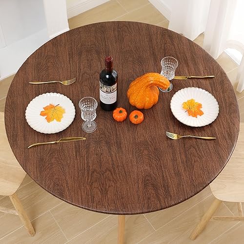 Miniatura 160 de Smiry - Mantel redondo de vinilo ajustable con bordes elásticos y parte trasera de franela, mantel de vinilo impermeable, lavable, diseño enrejado