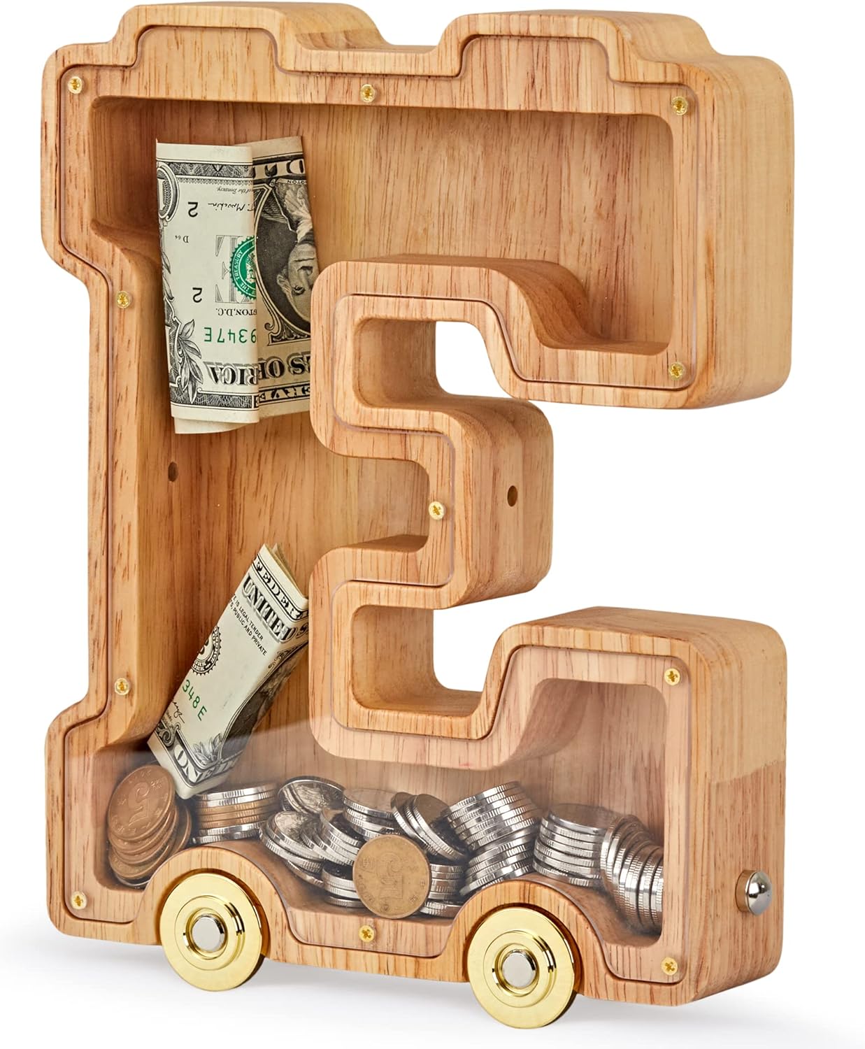 NBTORCH Wooden Letter Piggy Bank, Interconnectable Piggy Bank for Kids Boys Girls