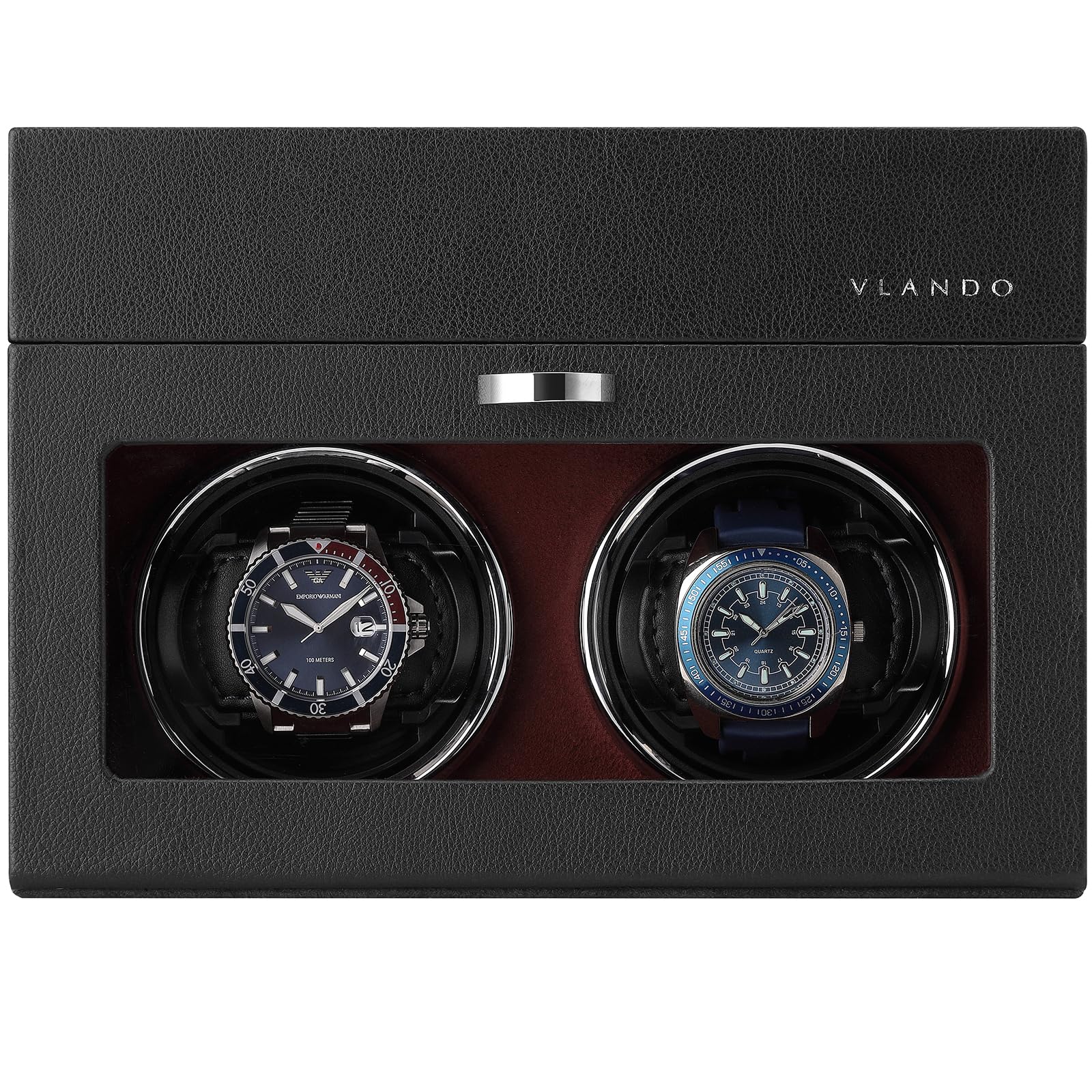 Vlando Automatische Uhrenbeweger 2 Uhren, Watch-Winder Leder mit Schmuckaufbewahrung Taschleerer, Japanischem Leisen Motoren, LED Beleuchtung, Wechselstromadapter, Luxuriöse Uhrenbeweger Box