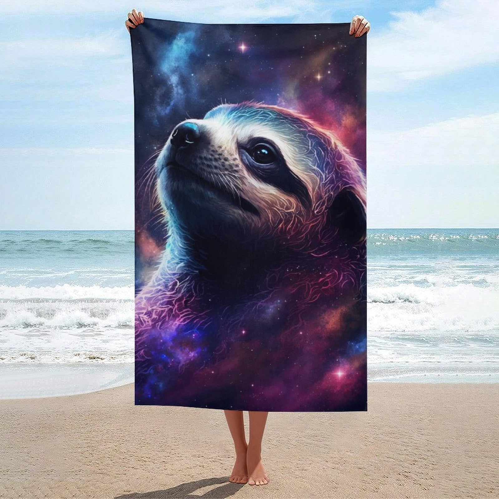 Serviette de plage ultra-compacte en microfibre Cosmique Paresseux 130x80cm