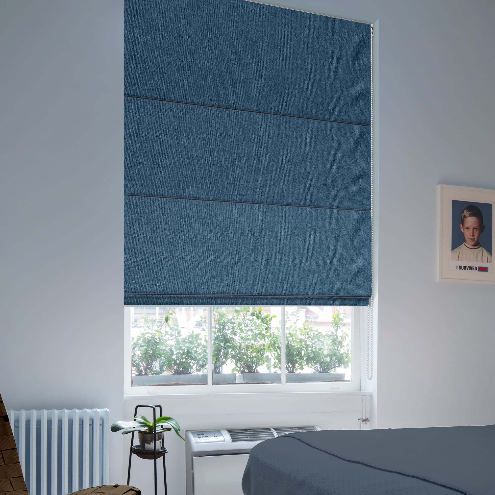 100% Blackout Roman Shades, Room Darkening Blinds for Windows,Easy to Install Thermal Insulated Window Blind for Bedroom, Living Room, Office, Cafe.Grayish Blue,24" W x 72" H Sy-blackout-gra