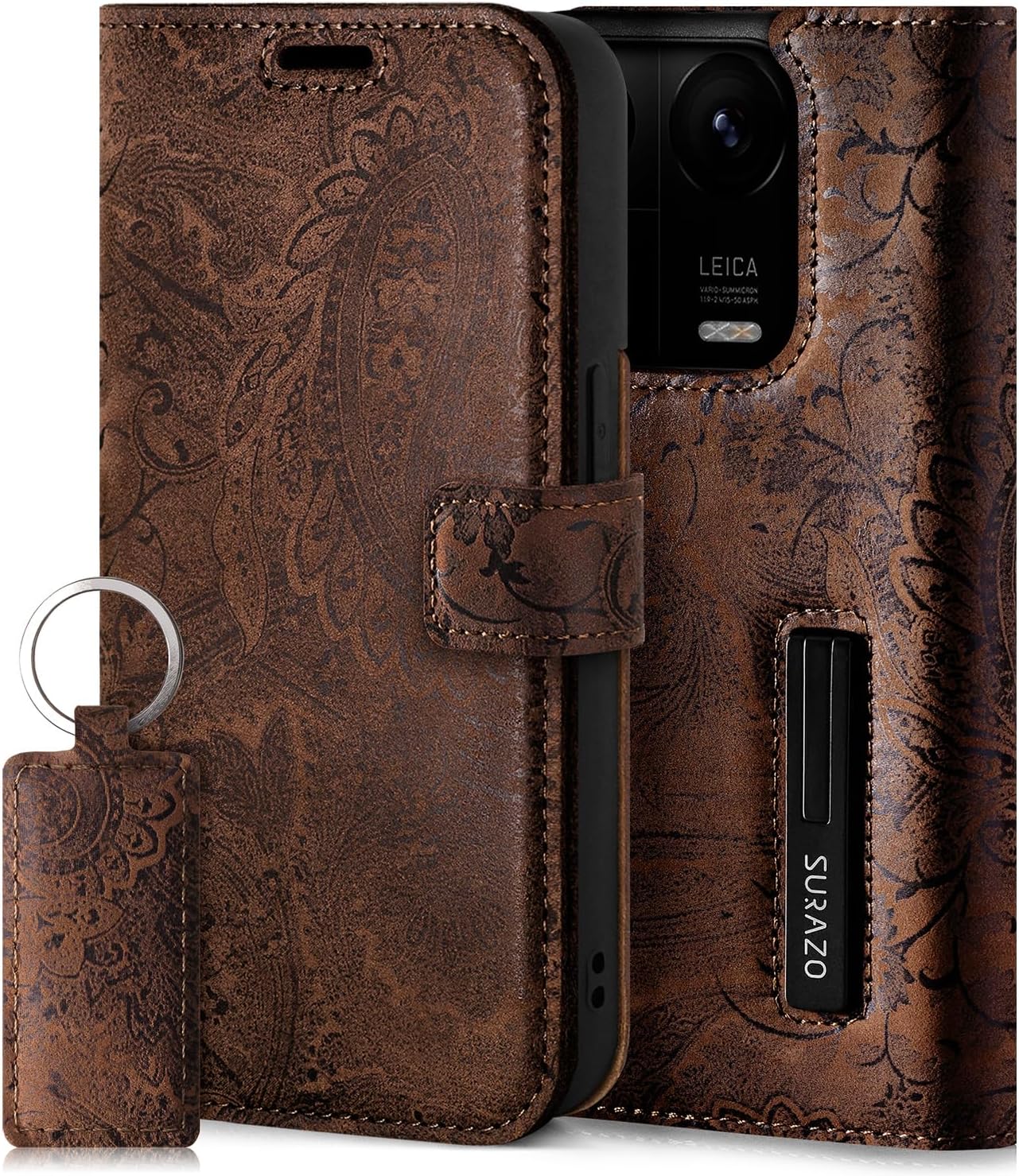 SURAZO Mobile Phone Case for Redmi Note 13 Pro Plus 5G Leather Case - Foldable Genuine Leather Protective Case [Magnet, Card Slot, RFID Protection, Floral Pattern] Flip Flip Wallet Case Cover Leather