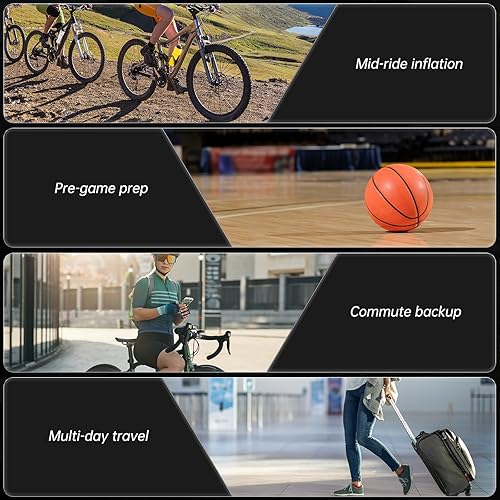 Miniatura 8 de Roadvo Mini bomba de neumáticos para bicicleta, bomba de aire eléctrica portátil de 120 PSI con medidor digital, inflador de neumáticos rápido con