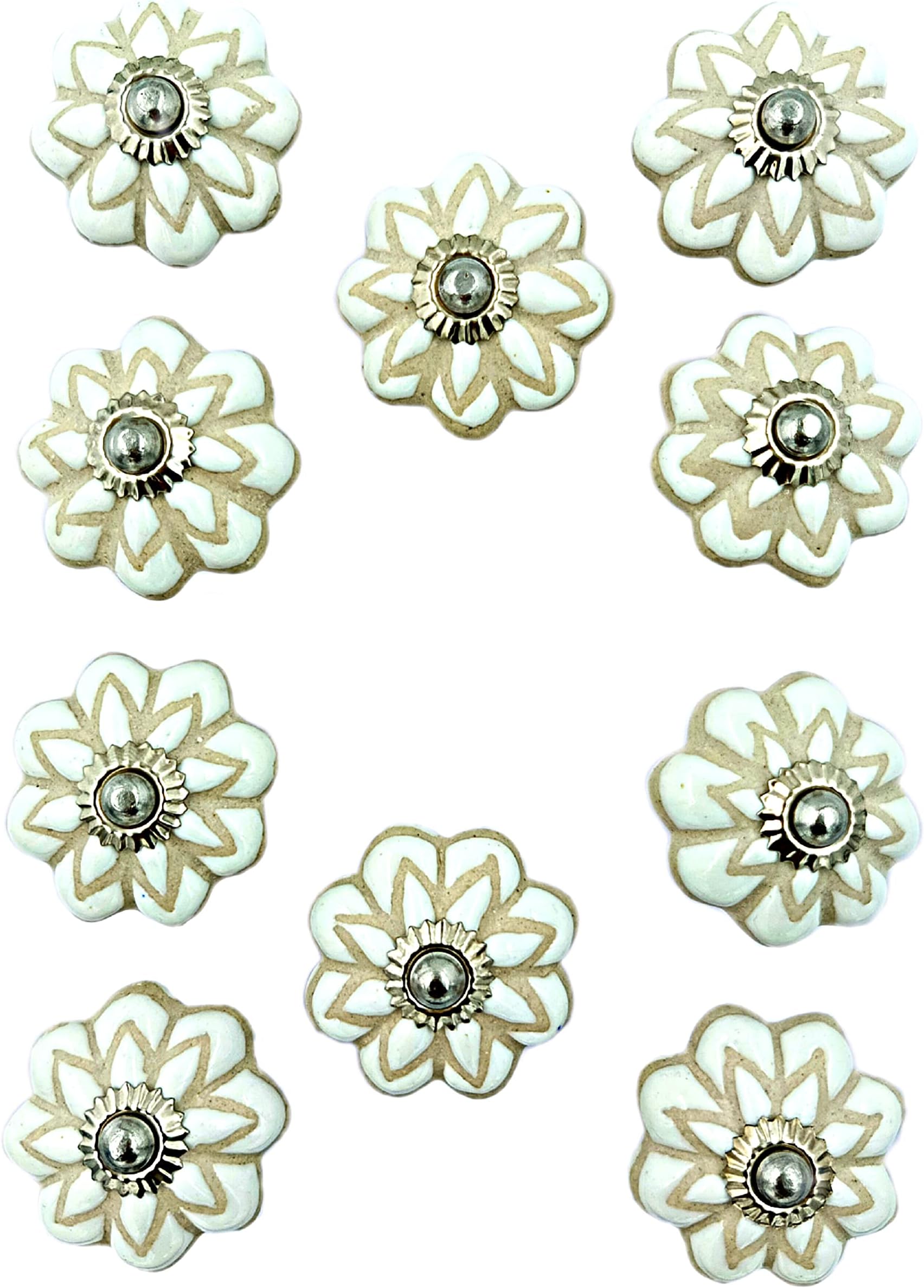Craft Kart Vintage Hand Painted Ceramic Pull Knobs for Kitchen Cabinet Door and Drawer Wardrobe Cupboard Set of 10 White