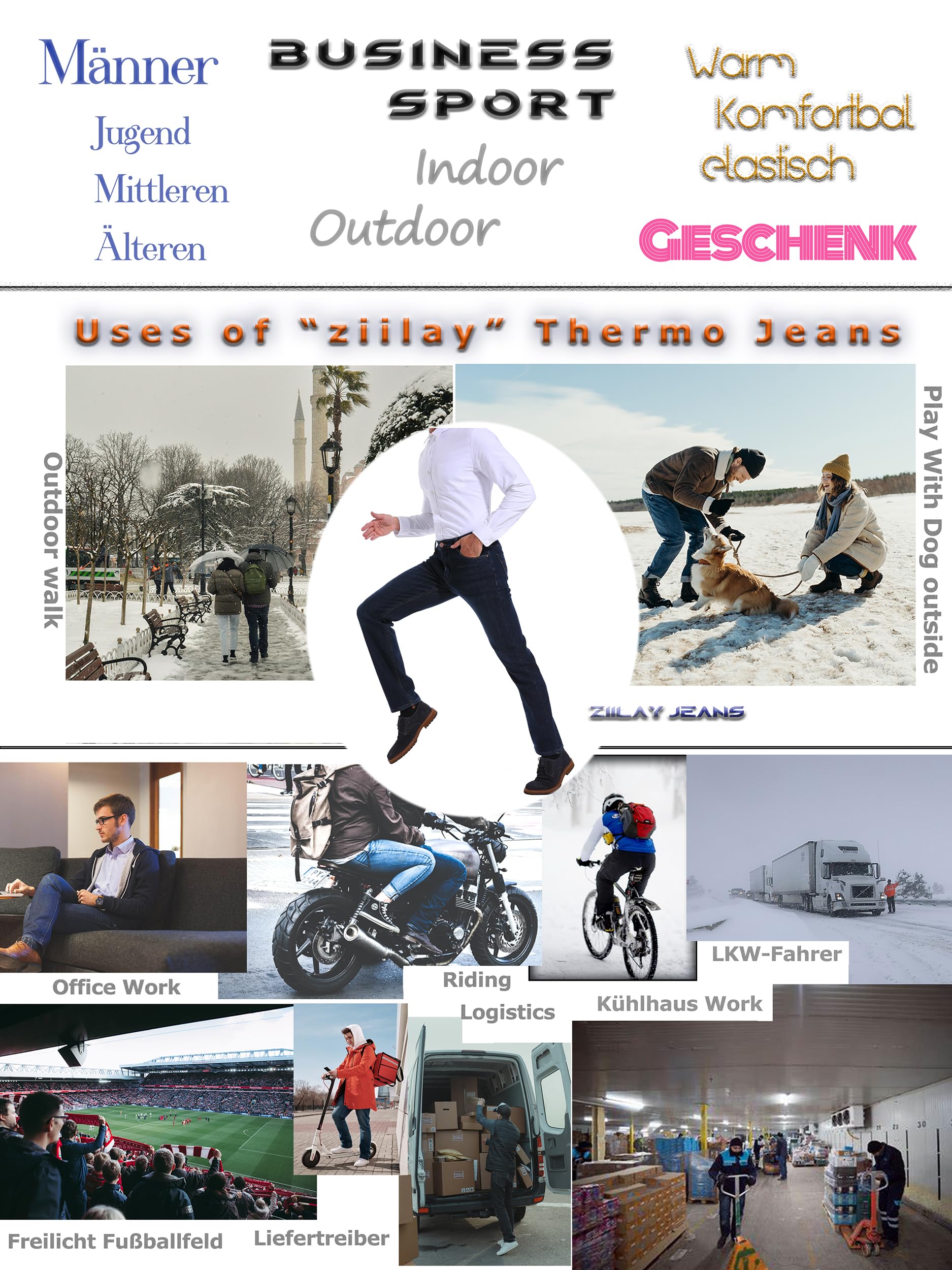 Pantalón Vaquero Termico Hombre Vaqueros con Forro Polar Pantalones Invierno