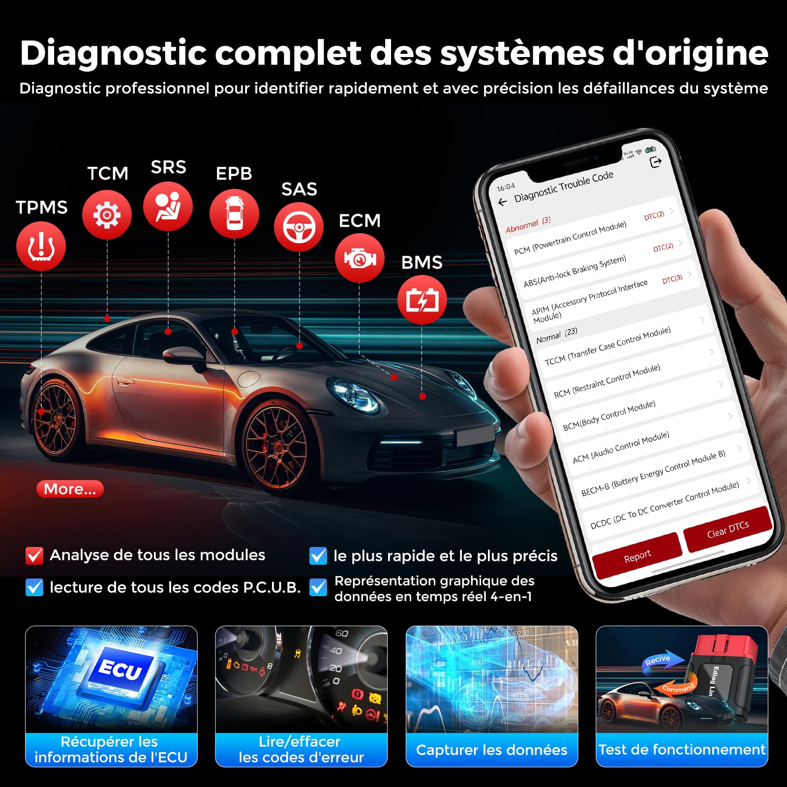 KINGBOLEN Ediag Link OBD2 Samochodowa walizka diagnostyczna, dwukierunkowy system do wszystkich systemów diagnostycznych wielu marek, 10+ funkcji resetowania, kontrola emisji spalin, instrukcja