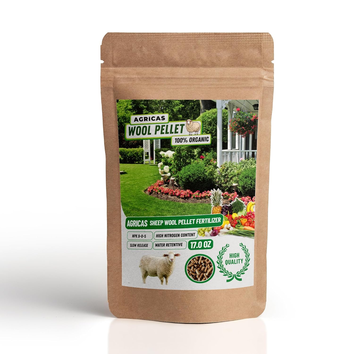 Wool Pellet Organic Fertilizer (2 * 17 oz), Made of Sheep Wool, Water Holding, Enhances Soil Health, Ideal for Fruits, Vegetables, Flowers, Indoor and Outdoor Plants - 2 Pack