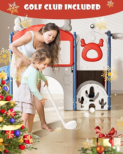 Miniatura 5 de XJD Tobogán infantil 12 en 1 para niños pequeños de 1 a 3 años, nueva actualización con juego de golf, aro de baloncesto, tabla de dibujo para