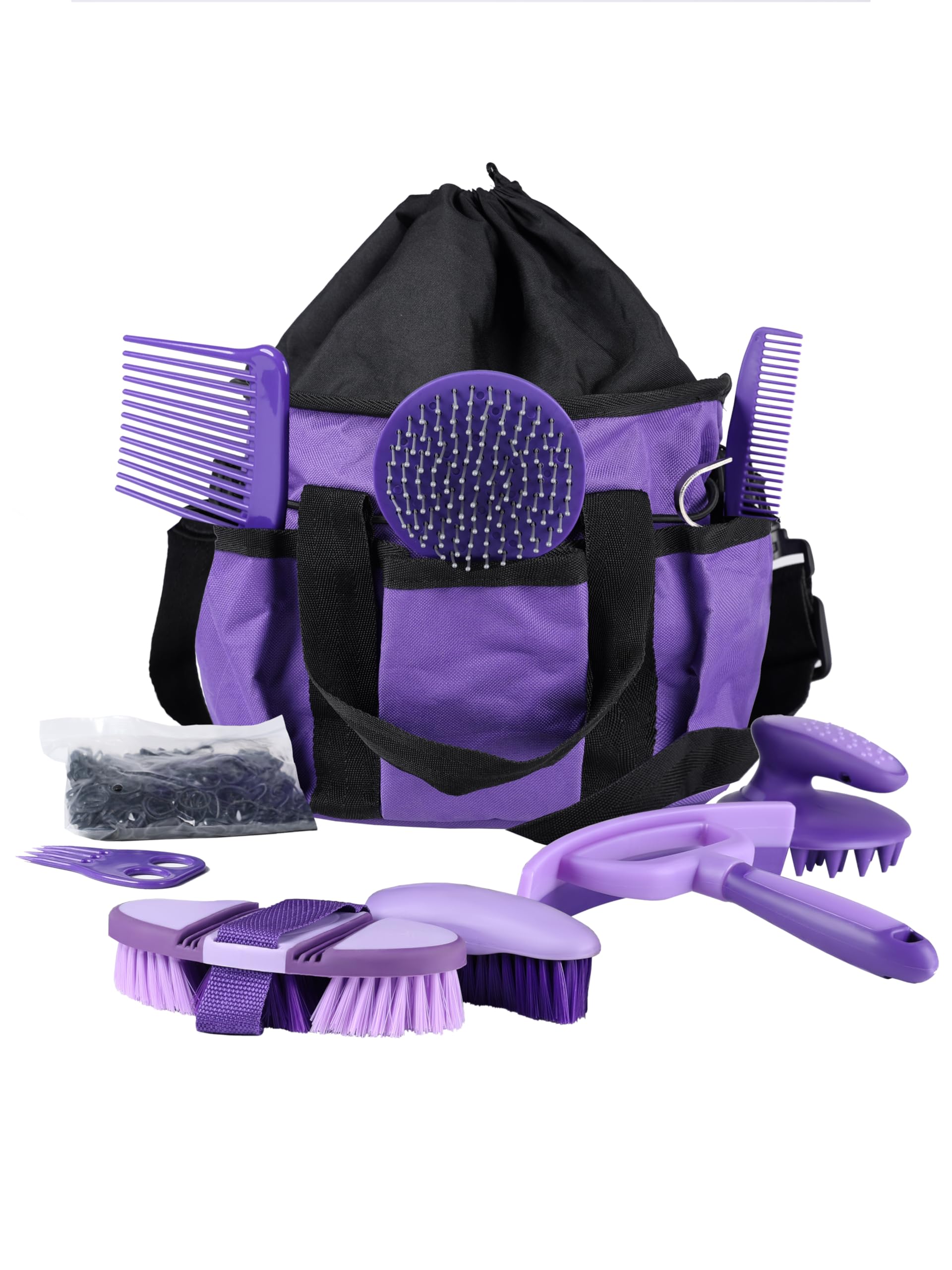 Horse Grooming Kit 9-Piece Equine Care Series Horse Brush Sets with Organizer Tote Bag Tack Room Supplies Shedding Grooming Massaging Tools Purple