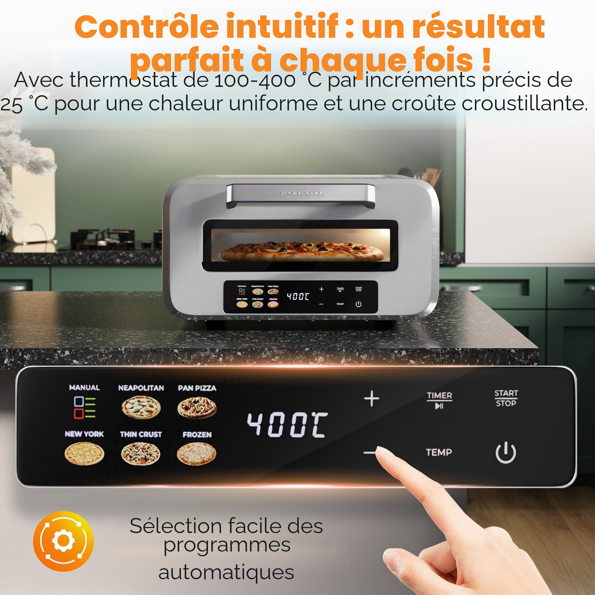 Four à pizza électrique ProfiCook | 400 °C | véritable pierre à pizza | pelle à pizza incluse | réglage variable du temps et de la température | four à pizza électrique | machine à pizza | PC PO 1323