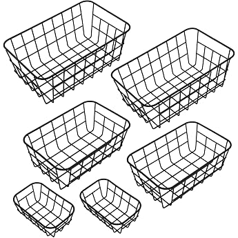 Metal Storage Basket Black 2 x 25/21/15 cm Set of 6 Shelf Mesh Basket Stackable Wire Basket Metal Basket for Shelf Cupboard Kitchen Office