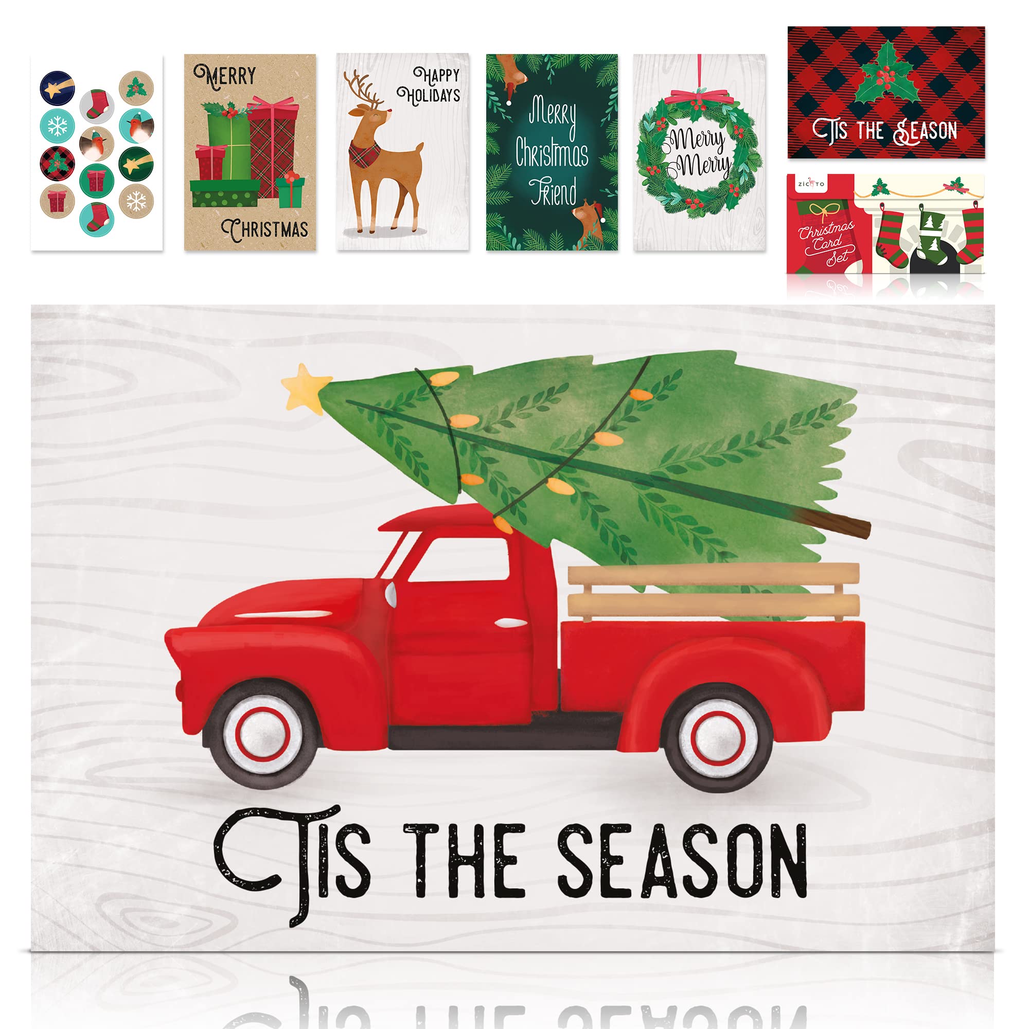 Photo 1 of ZICOTO Beautiful Christmas Cards Set of 24 - Incl. Bulk Envelopes, Matching Stickers And Storage Box - Perfect to Send Warm Holiday Wishes to Friends and Family