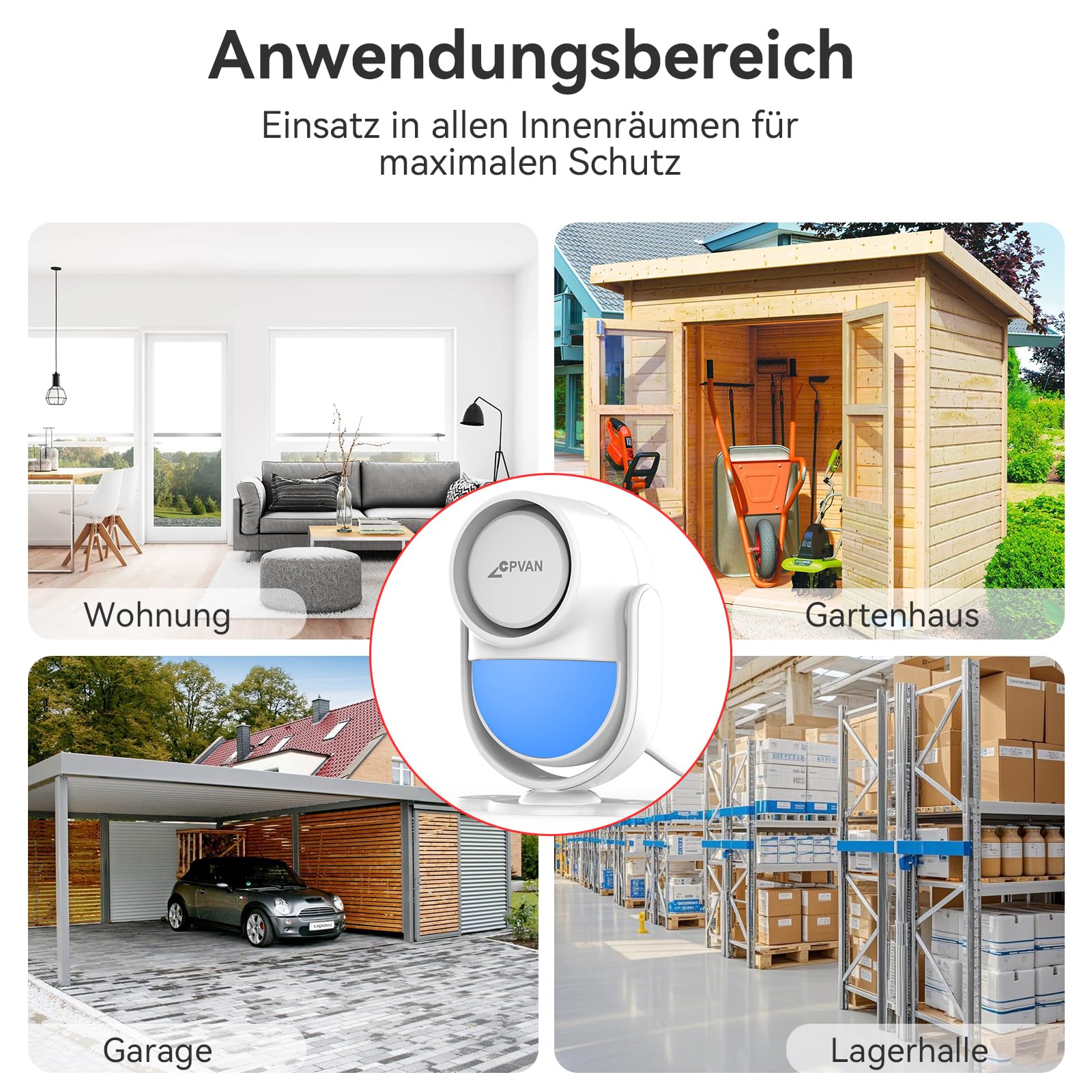 CPVAN WiFi Alarmanlage Haus mit PIR-Bewegungsmelder,Drahtloses DIY-Smart-Alarmsystem mit 6 Tür-/Fenstersensoren für Sicherheit – Lokalaler Alarm & App-Benachrichtigung, Weiß