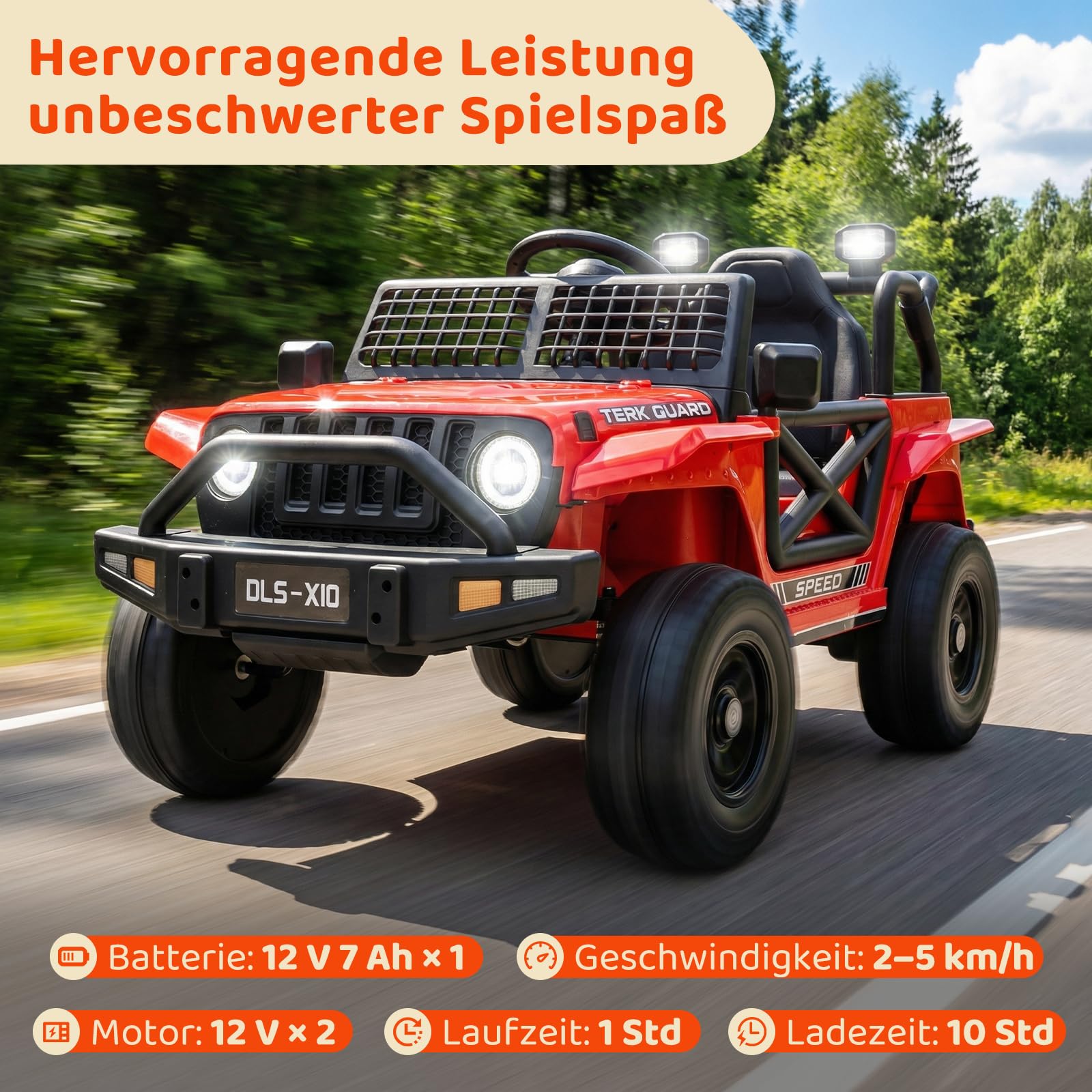 MAMIZO Kinder Elektroauto 12V 7Ah, Kinder Elektrofahrzeug, Elektrische Kinderauto mit 2 Motoren 12V, Fernbedienung, Geschwindigkeitsstufen, LED und Sicherheitsgurt, Musik, für 3-8 Jahren, 30KG, Rot