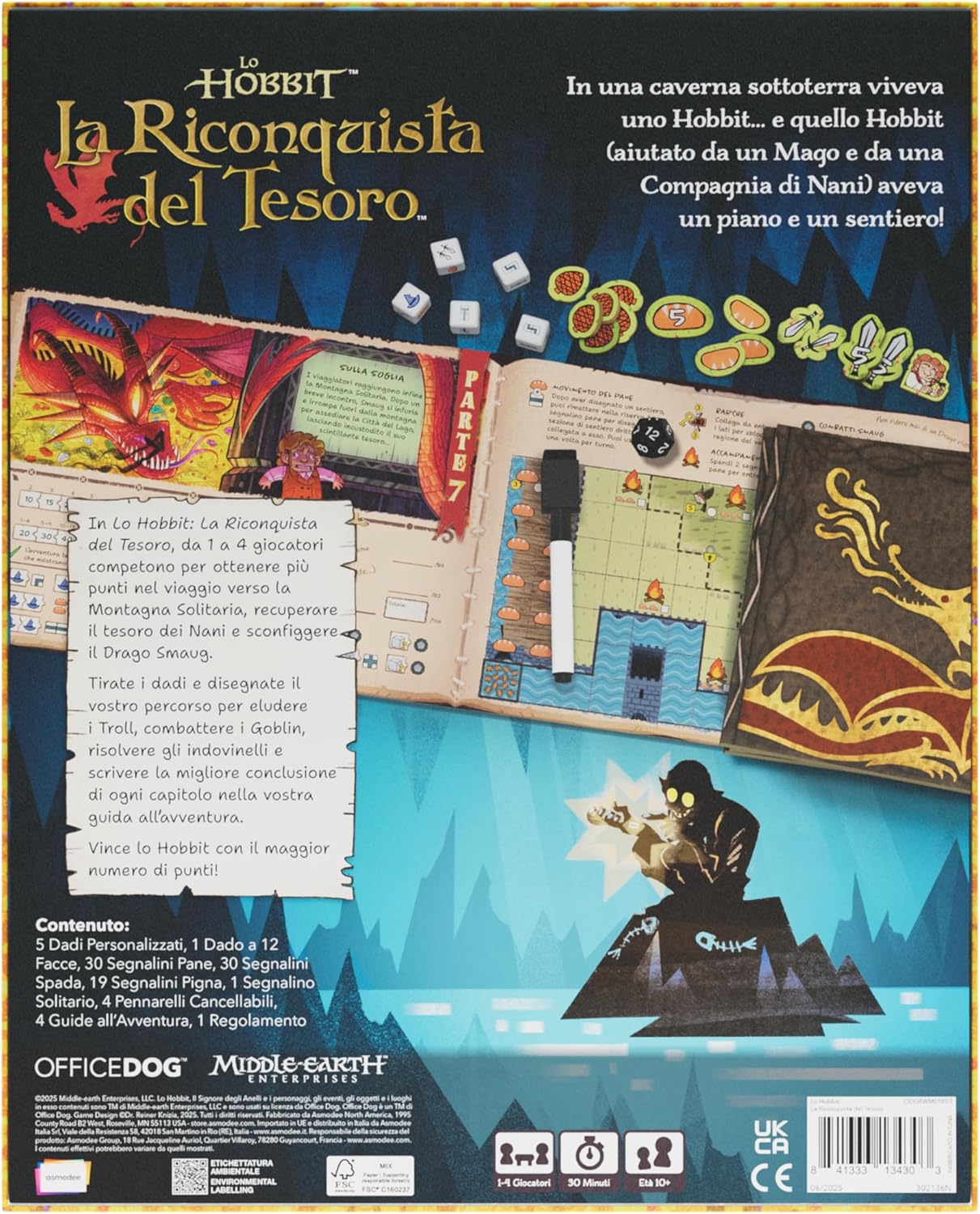 Asmodee The Hobbit: the reconquest of the treasure, game for the whole family from 1 to 4 players from 10 years old, competitive dice game and story in Middle-earth, Italian