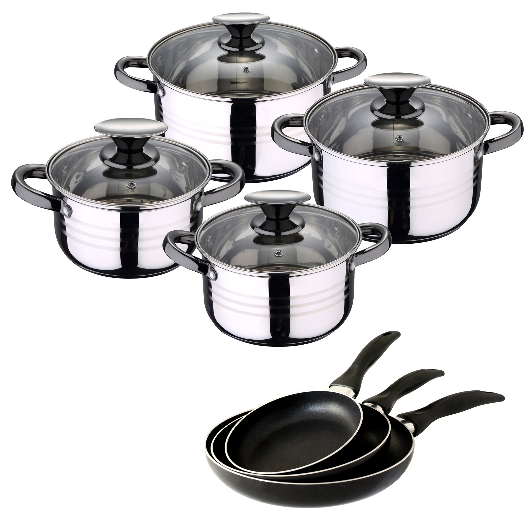 SAN IGNACIO Batteria 8 PCS Sip + Set 3 SARTENES 16/20/24 Cucina, Acciaio Inossidabile, Cromato, Unica