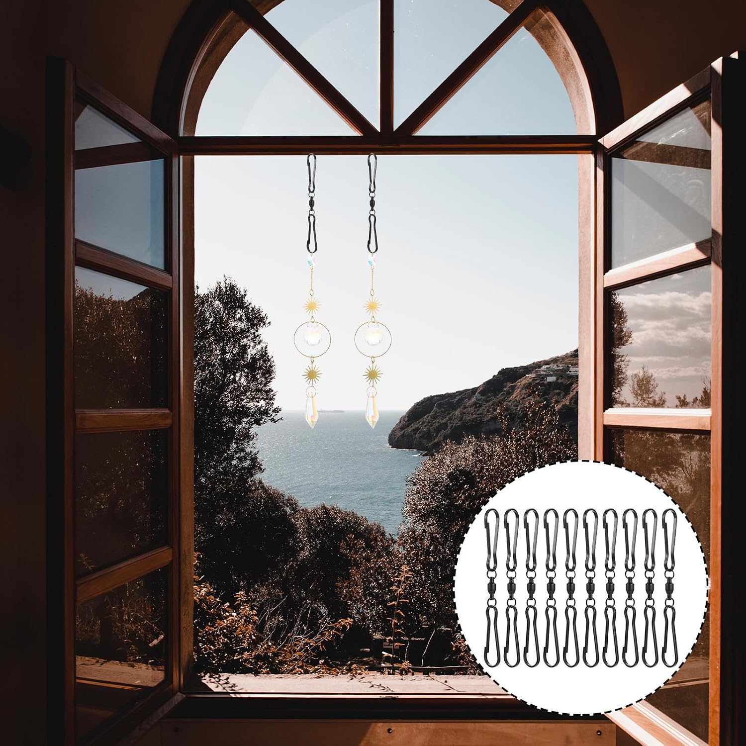 Ciieeo 10pcs Stainless Steel Wind Chimes Hangers with Bearing Rotary Hooks, Sturdy and Stylish Outdoor Windbell Display Hooks for Garden Windsocks and Yard Flags