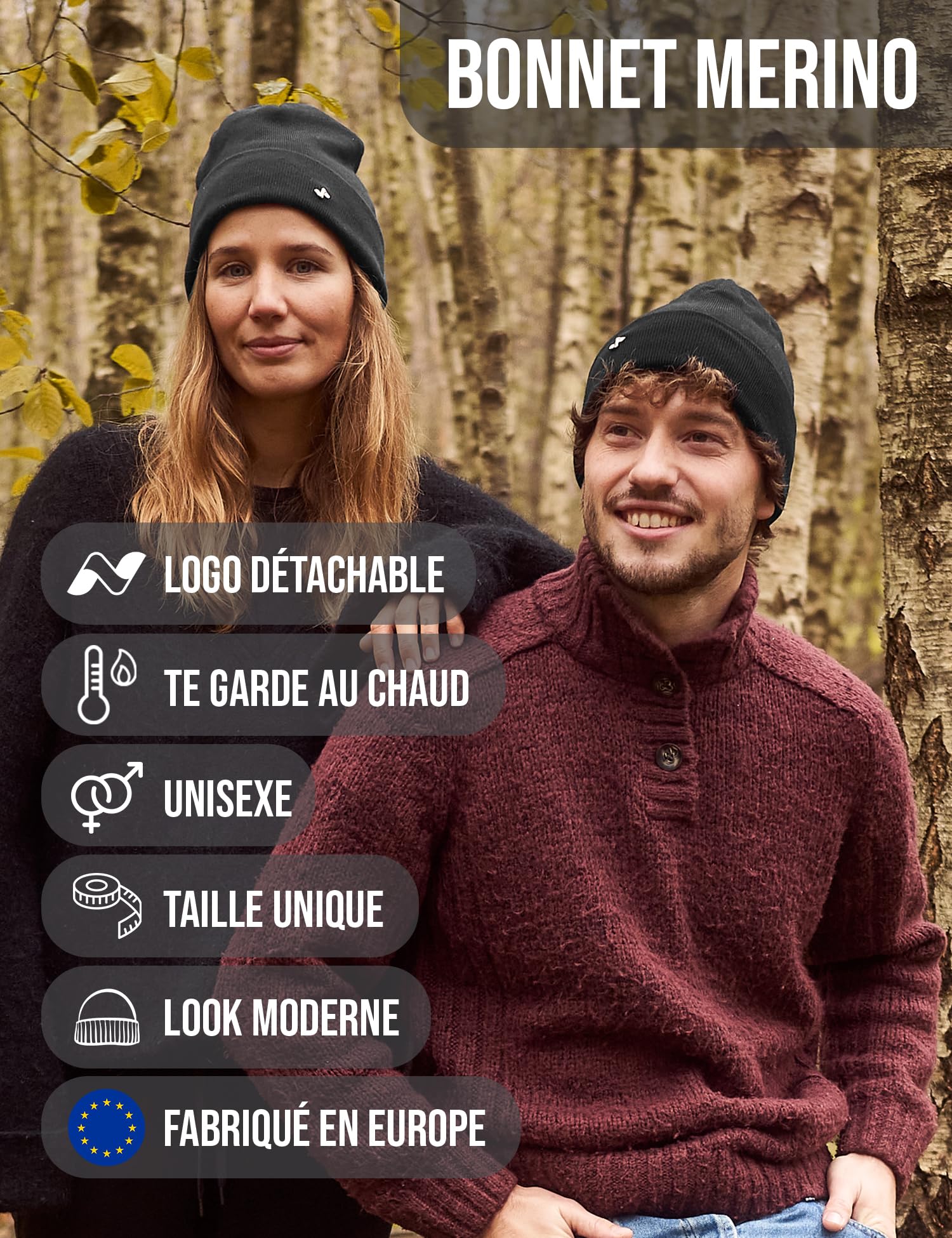 NYTTED® Bonnet mérinos pour Hommes & Femmes | Bonnet 100% Laine mérinos Fine | Chaud, Doux & Extensible | Bonnet Homme Laine Merinos | Bonnet Femme Hiver | Beanie Homme