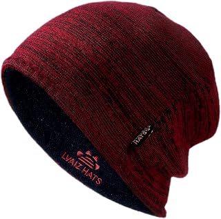 Lvaiz Winter Fleece Lined Knitted Beanie Hats for Men Reversible Windproof Watch Hat Warm Skull Cap for Women
