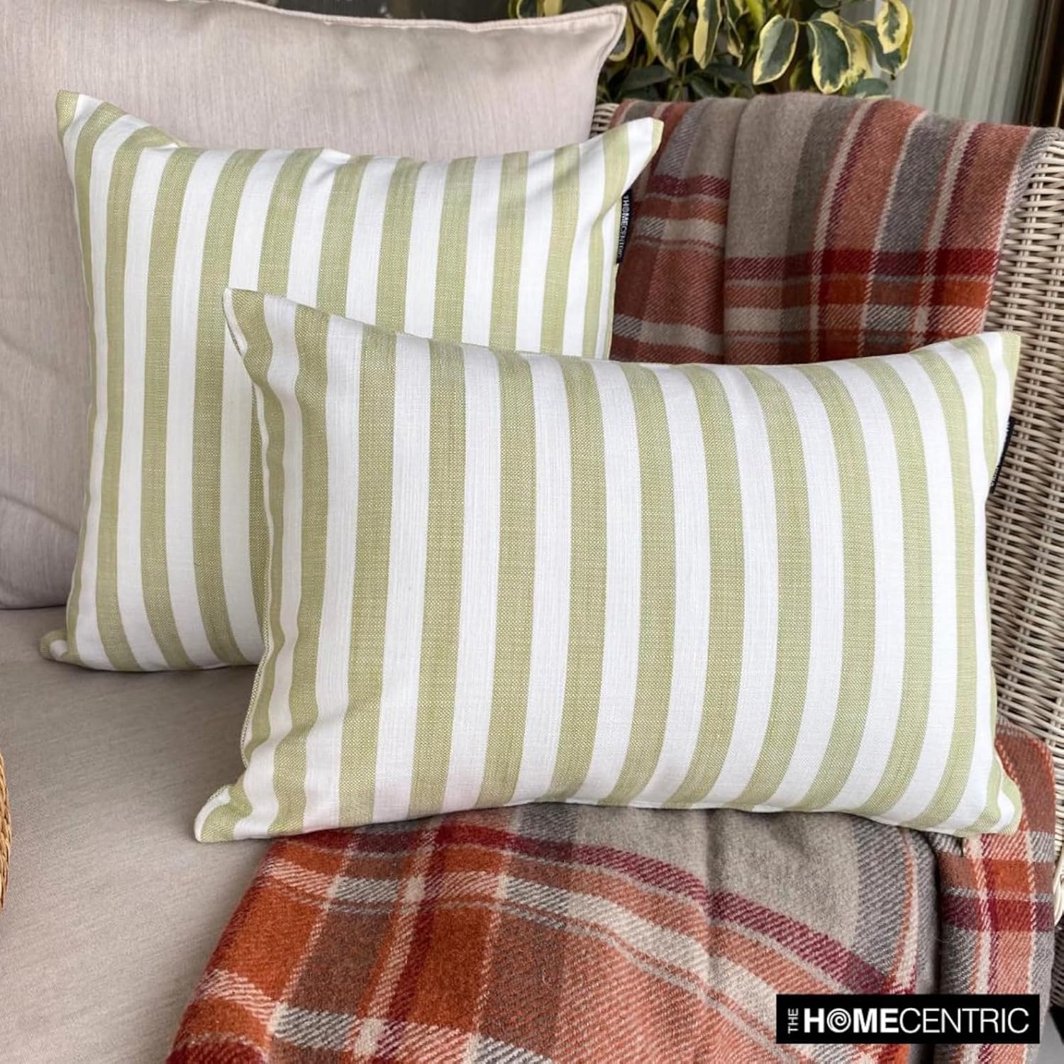 Halloween Christmas Throw Pillow cover, 14"x14" Green Cotton Cushion Cover, Country & Farmhouse Striped Holiday Decorative Pillow Cover For Sofa Couch, living Room, Bed Room - Stripe Plush Green