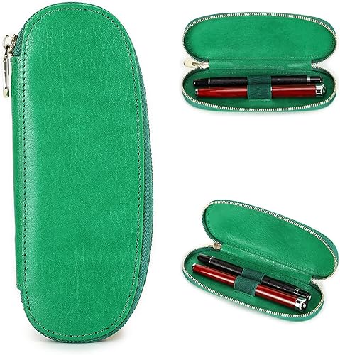 Vista 134 de Top Grain - Estuche organizador de cuero genuino para 12 bolígrafos y lápices, diseño minimalista sólido, hecho a mano, cierre magnético con cajón