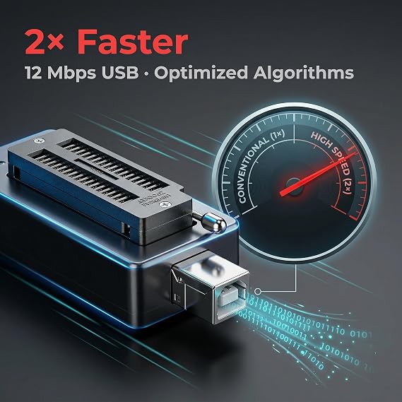 TL866III Universal Programmer Multi Device Programmer USB Chip Burner Supports 15000+ Chips 4 Simultaneous Programming High Speed Low Power with 9 Adapters for EEPROM Flash MCU