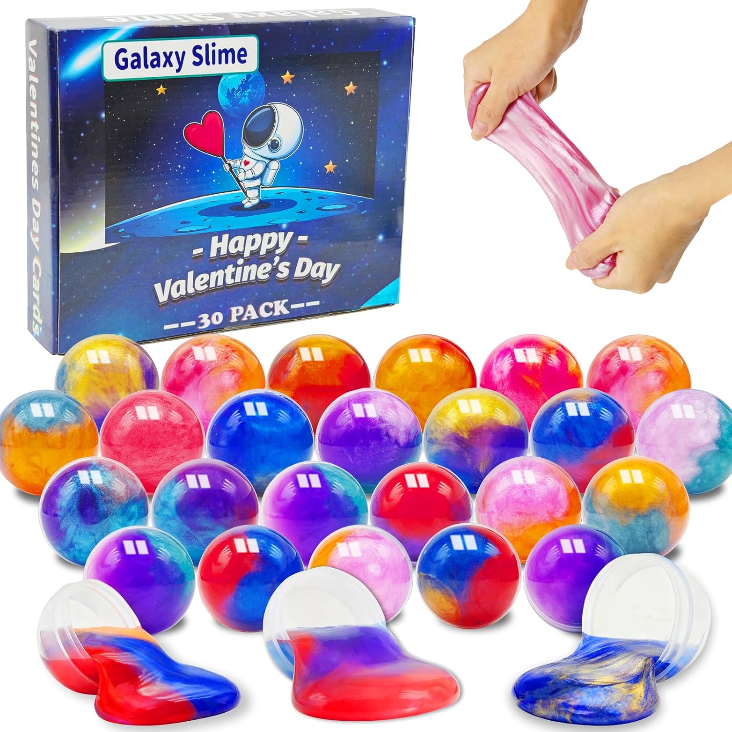 30 Pack Galaxy Slime Balls for Easter Eggs, Easter Basket Stuffers Balls Fidget Toys for Kids, Party Favors, Easter Classroom Prize Supplies for Boys Girls