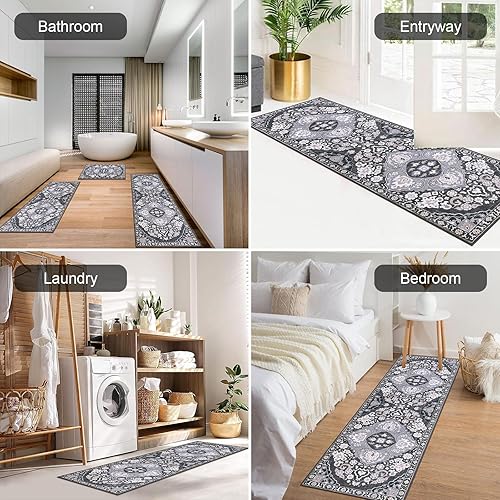 Miniatura 5 de HEBE - Juego de 3 alfombras de cocina antideslizantes para piso, lavables, alfombras y tapetes de cocina bohemios, alfombras de cocina vintage,