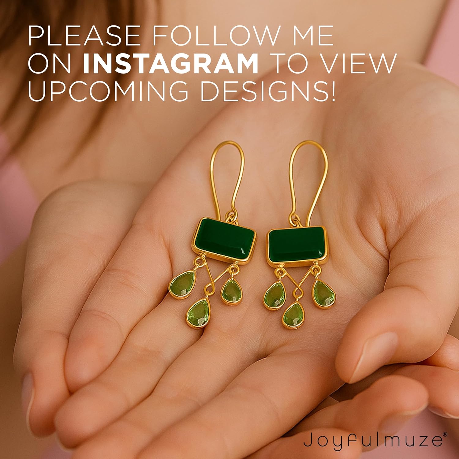 Green Onyx Peridot Gold Dangle Drop Earrings, Black Onyx Pyrite, 925 Sterling Silver, Handmade 18K Gold Plated Jewelry, Natural Gemstone Elegant Daily Wear Gift for Women and Girls - Image 6