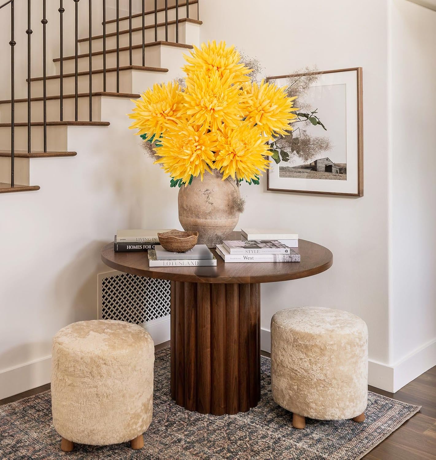 Hollyone 6Pcs Yellow Artificial Mums Flowers Large Faux Chrysanthemum Flowers Silk Flower 25.6" Long Stem Spider Mum Flower Spring Summer Floral Arrangements Bouquets Fake Pincushion for Home Decor - Image 4