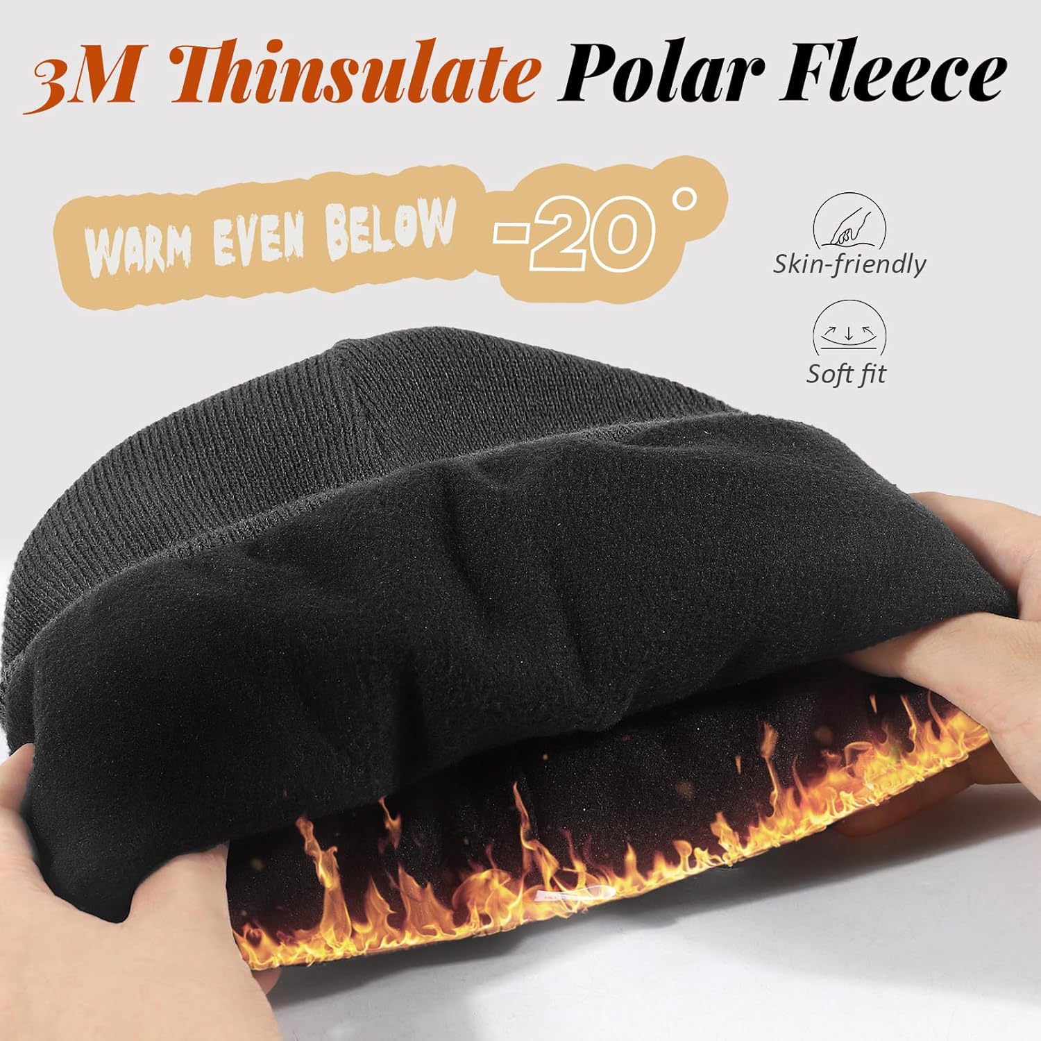 Waterproof Winter Fleece Lined Beanie Hat for Men Women Warm Knit Cuffed Beanie Thick Skull Cap Unisex Windproof Watch Hat - Image 4