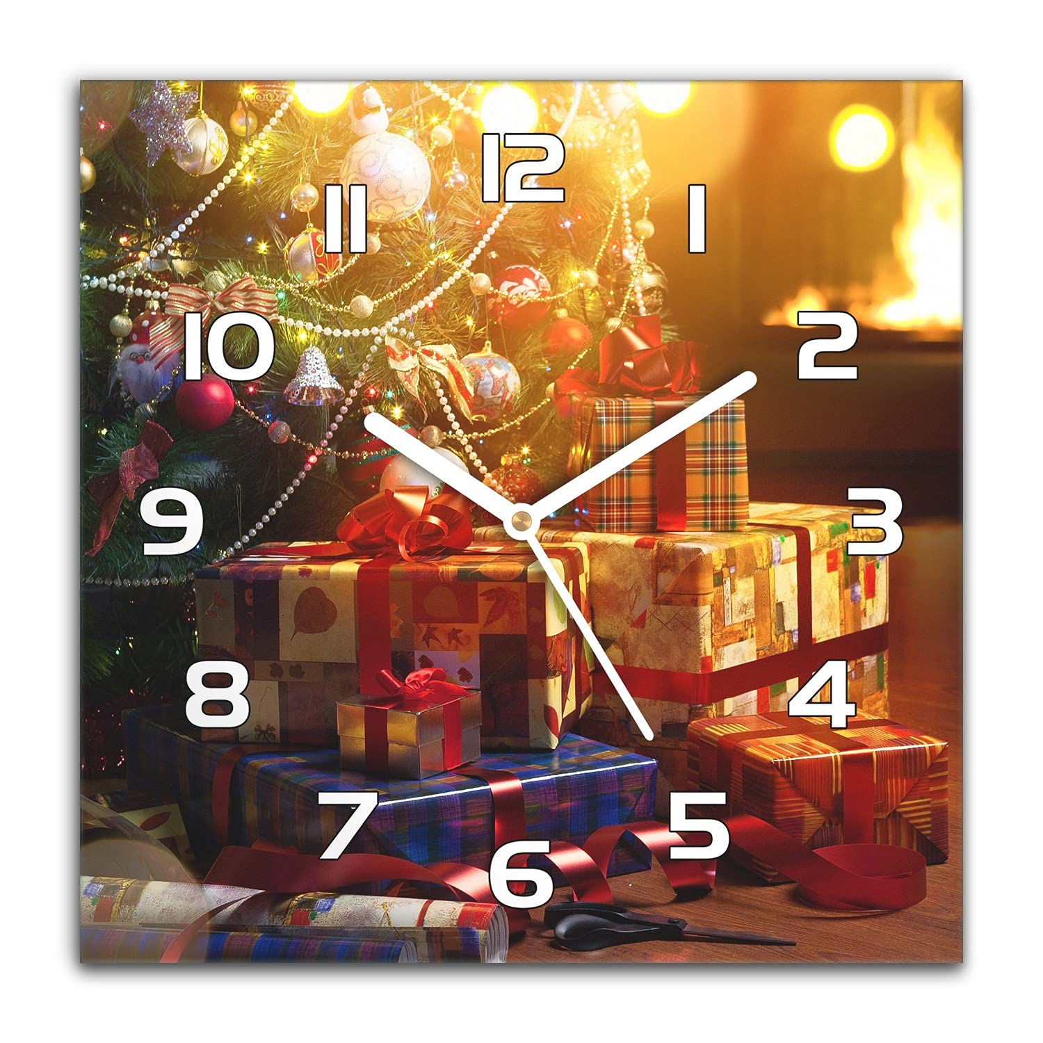 Horloge murale Noël en verre Coloray 30x30 cm au design salon moderne