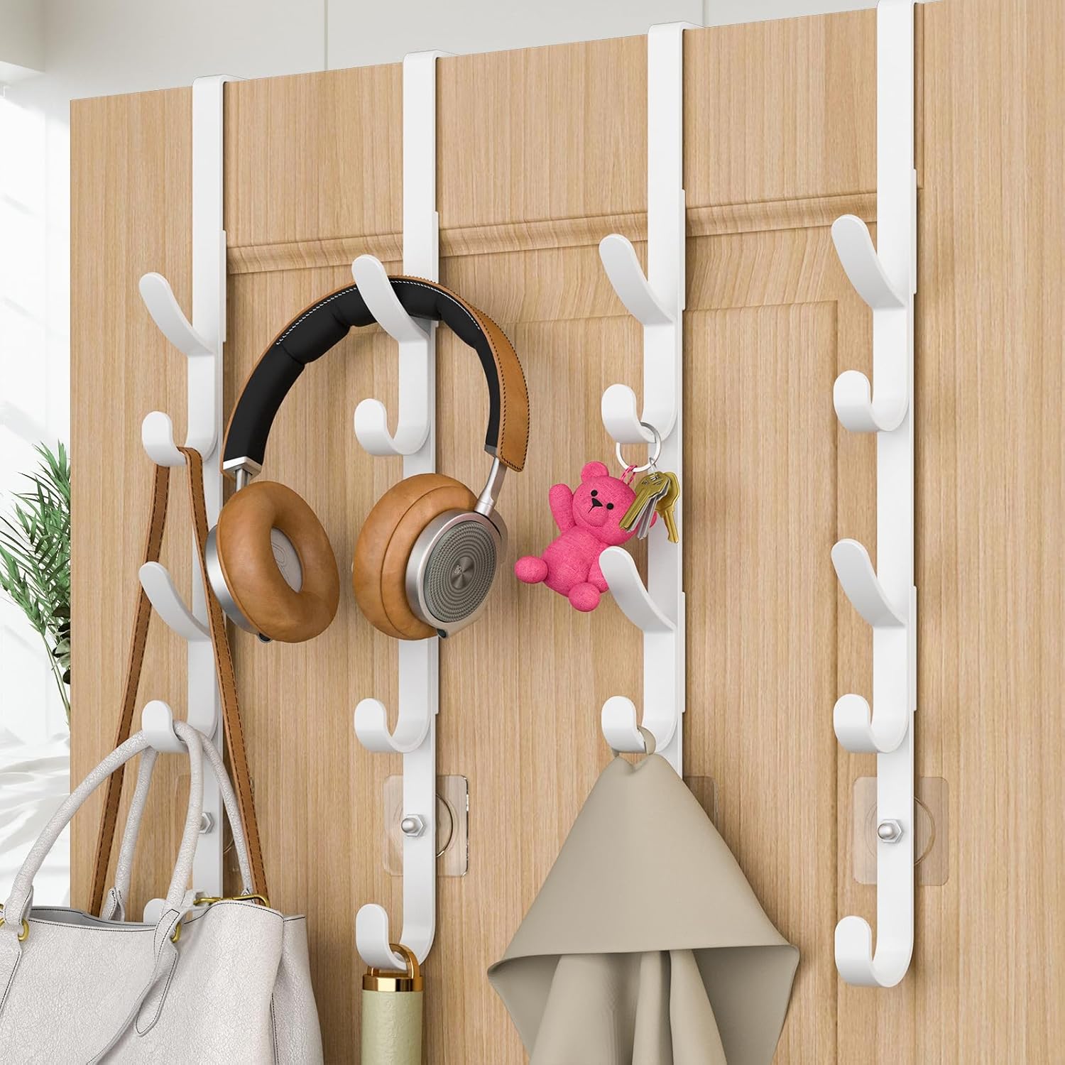 Over The Door Hooks, Metal Door Hooks for Hanging, Over The Door Purse Organizer for Coat Hanger, Back of Shower Door for Hanging Towel Rack Clothes, Hat, Bathroom, Closet (White-4Packs) White 4 Pack