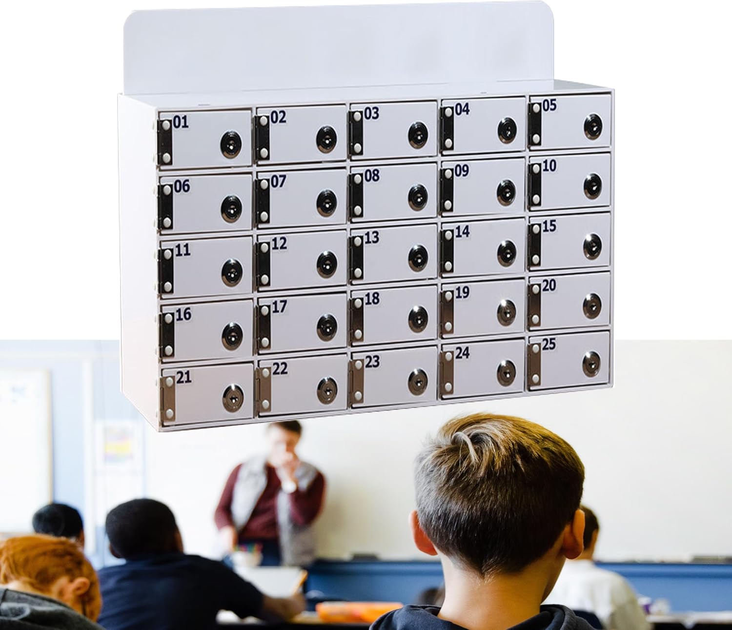 Cell Phone Locker Box for Classroom with Door Locks and Keys Clear Acrylic Jail Storage Cabinet，Secure Cell Phone Locker Box with 80 Slots - Small Office, Gym & Classroom Storage Solution wi