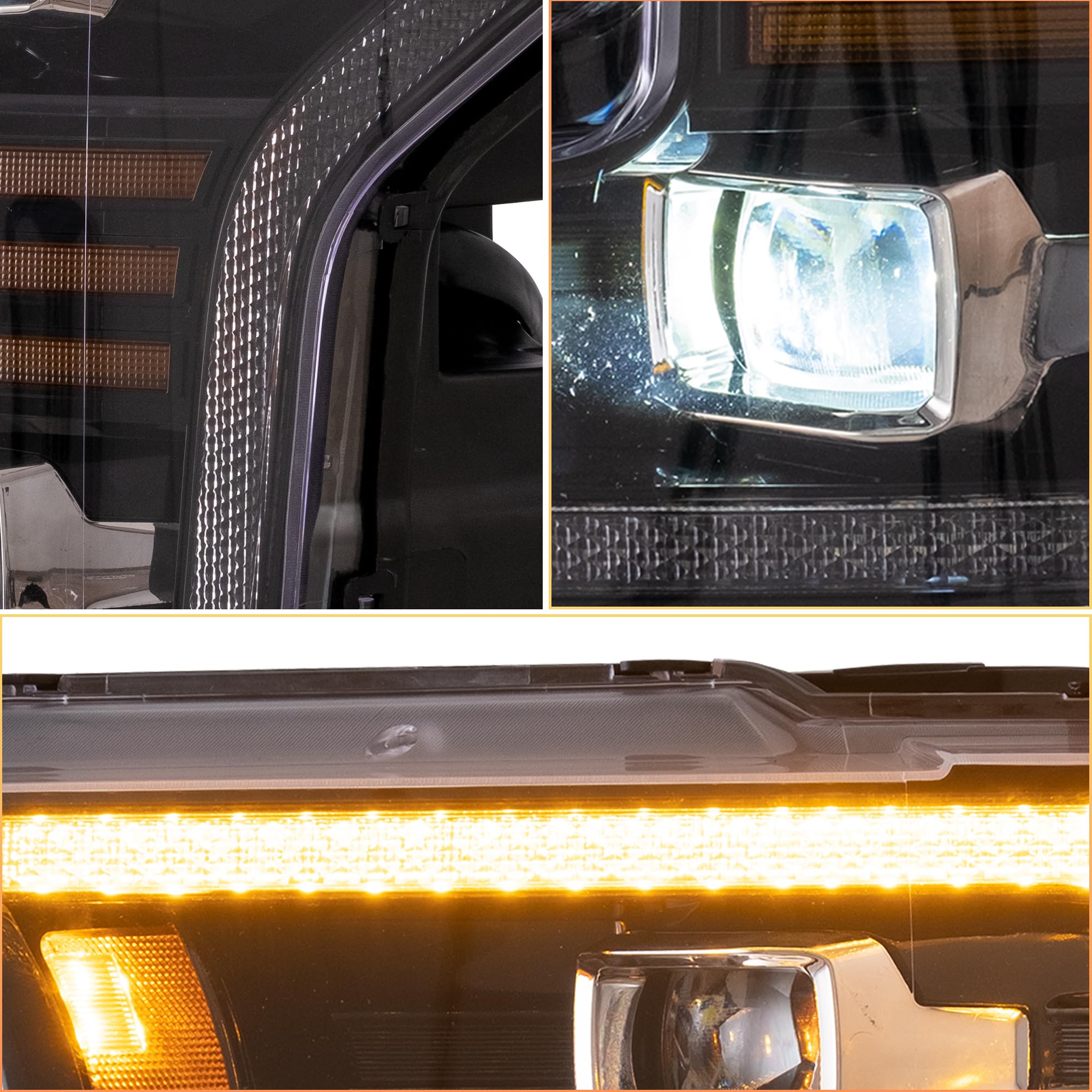 Reflektor LED do F150 2015 2016 2017 Halogen XL, XLT, Lariat, King Ranch, Platinum, Limited, Raptor [nie do oryginalnych diod LED], DRL z wyświetlaczem dynamicznym, żółte światła do jazdy