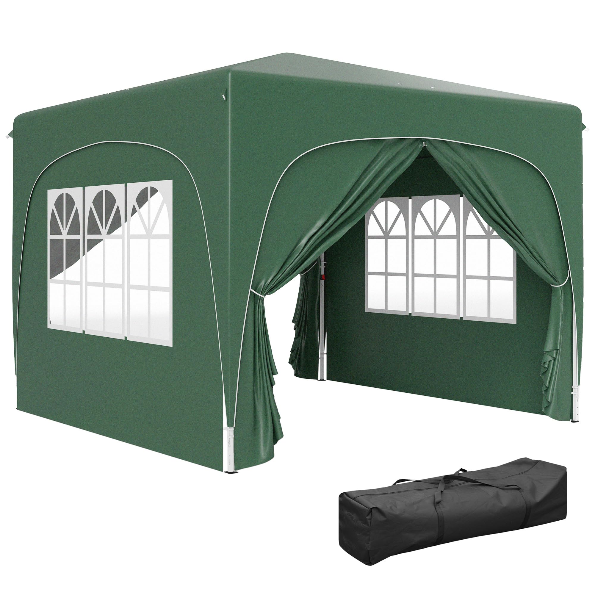 Outsunny 3 x 3(m) Pop Up Gazebo with Sides and Carry Bag, UPF50+, Height Adjustable Party Tent Instant Event Shelter for Garden, Outdoor, Patio, Dark Green