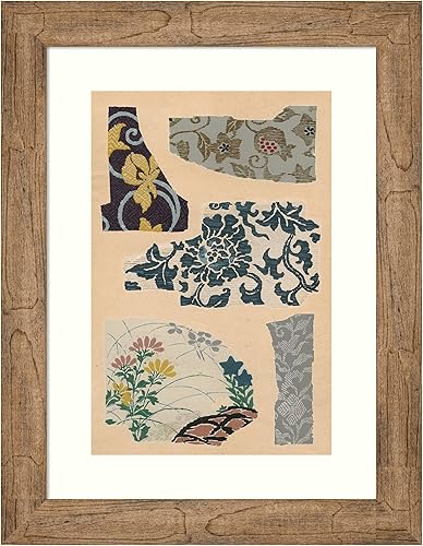 Amanti Art Framed Wall Art Print 24x18 Japanese Textile Design VII by Ema Seizan, Flowers Wall Art, Vintage Decor, Small Poster Painting Artwork for