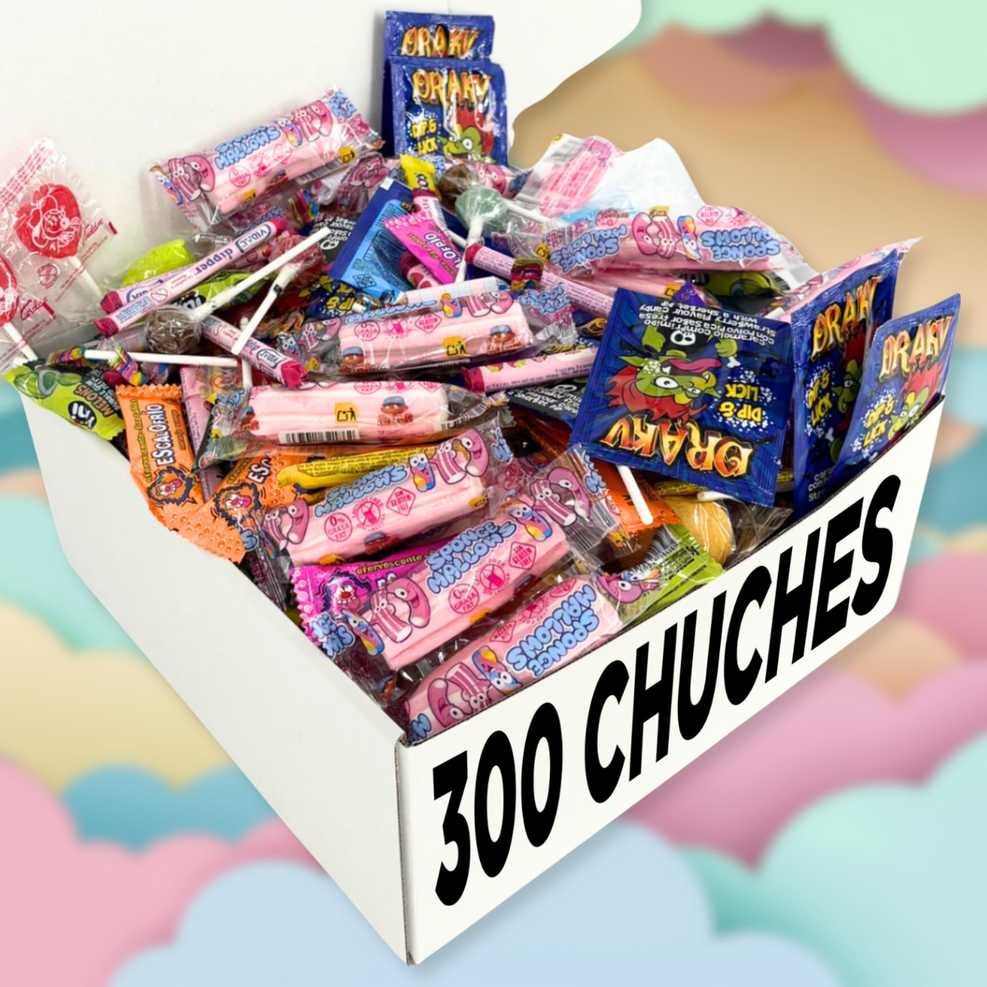 Nevalu - Super Pack 300 Chuches + Caja Regalo, Golosinas y Caramelos SIN GLUTEN para Relleno de Piñatas y Conos.