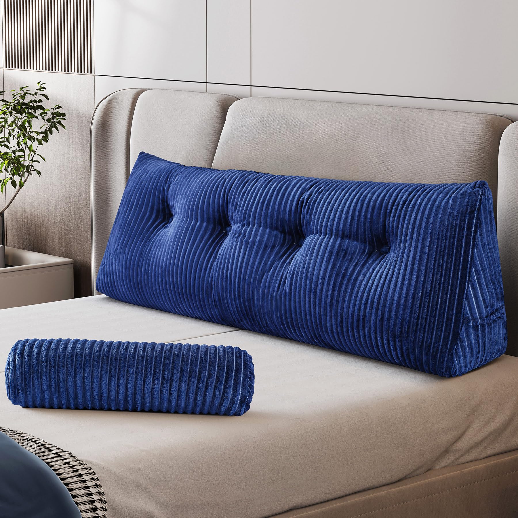 Large Flannel Headboard Pillow Wedge | Long Backrest Cushion For Bed | Sitting Up Support Pillow With Pockets - View #13