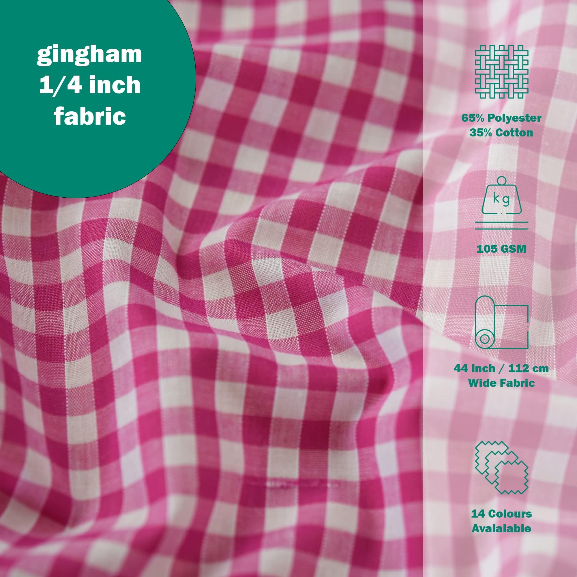 1/4" Checked Squares Polycotton Gingham Fabric Check Material Soft Dress Crafts Uniforms Table Cloth Bunting | 44" - 112 cm Wide (Cerise Pink, Per Metre)