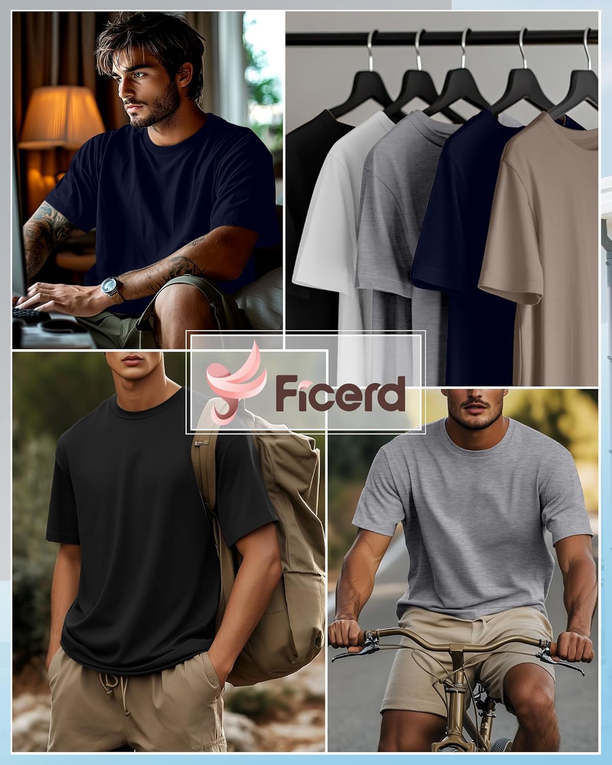Ficerd 5 Pack Men's Big and Tall Shirts Short Sleeve Cotton Tee Summer Crew Neck Oversize Top Loose Fit Shirt Multipack - Image 2